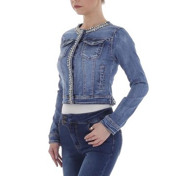 Ital-Design Jeansjacke Damen Freizeit Strass Stretch Jeansjacke in Blau