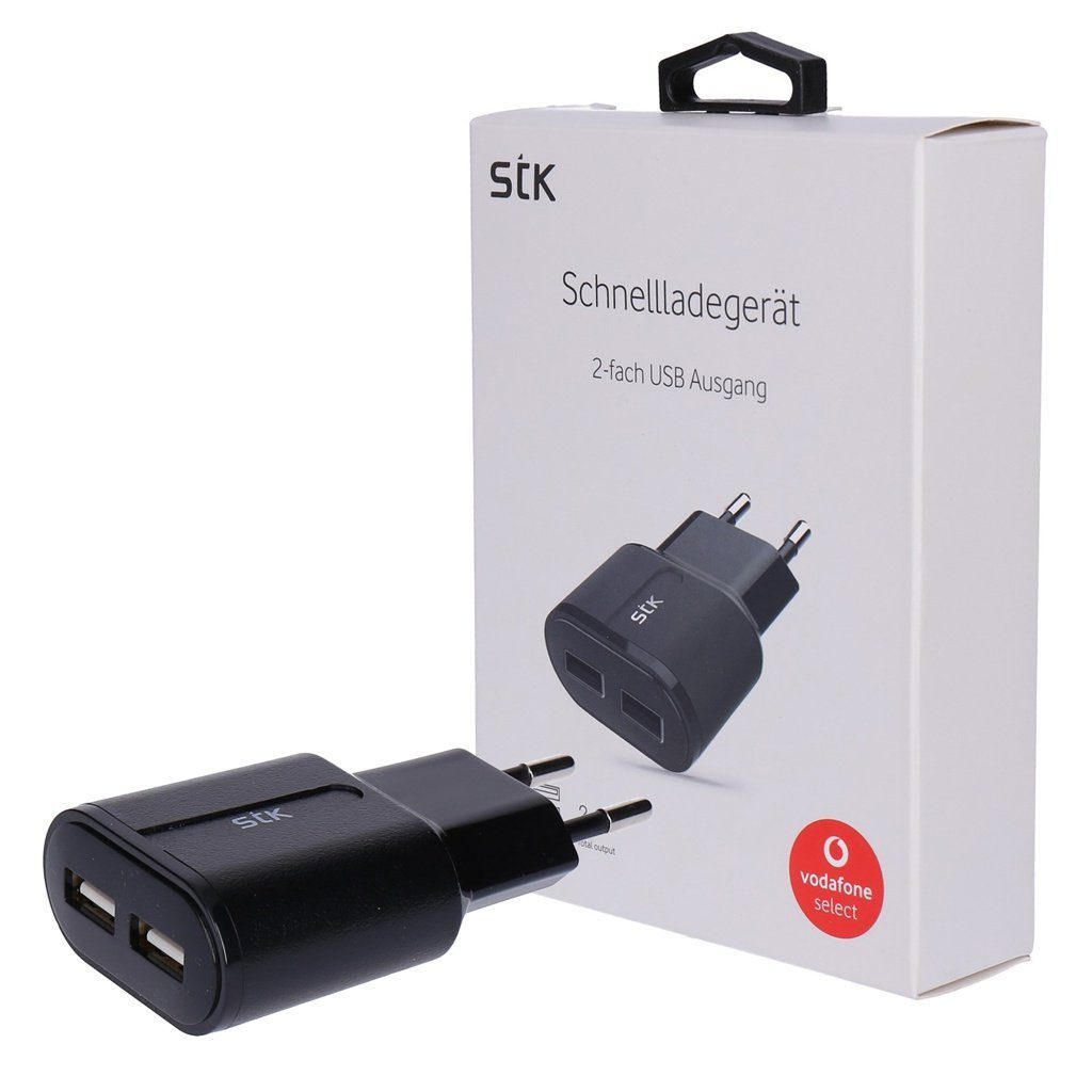 schwarz mit STK 2-fach KFZ Schnellladegerät Ausgang USB Adapter