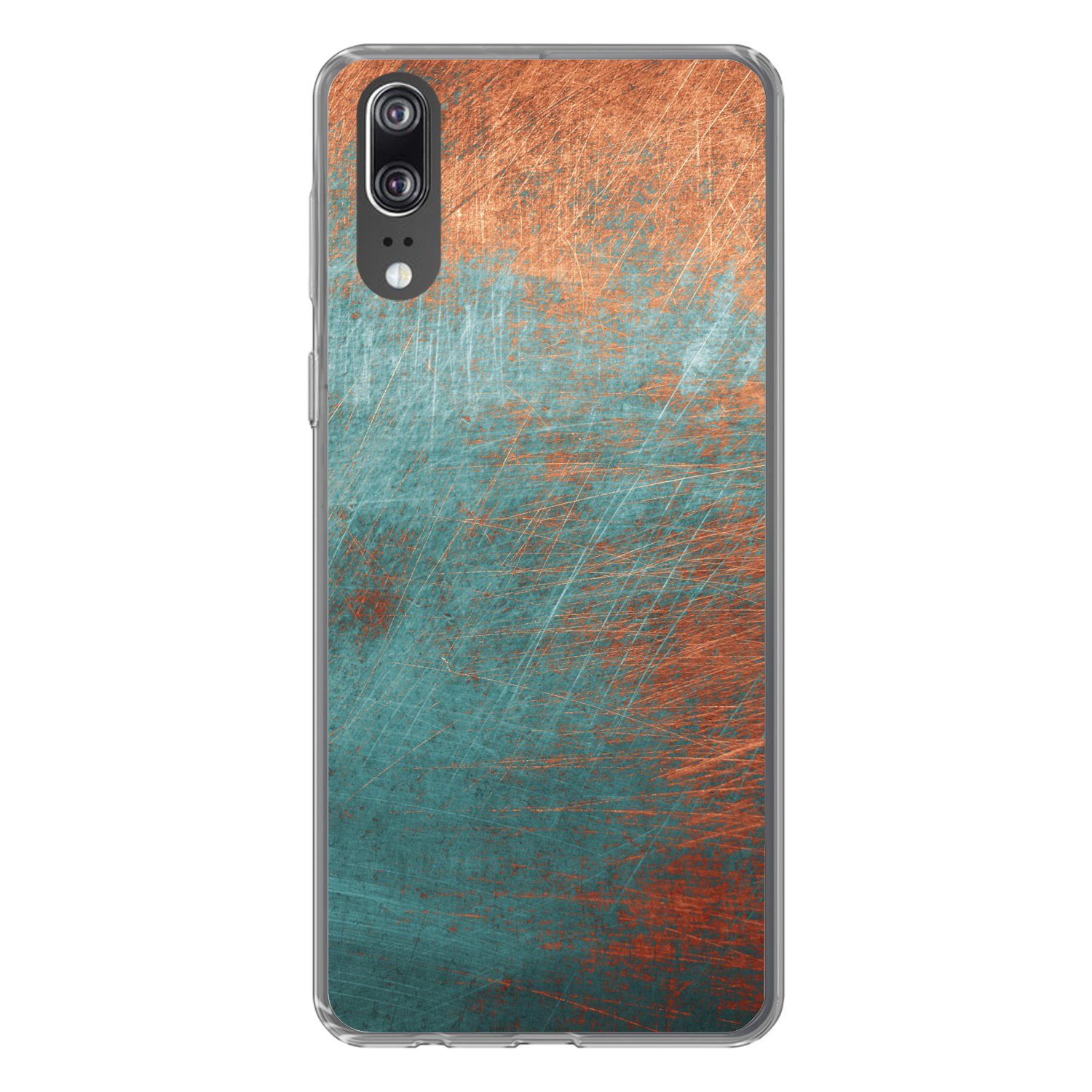 MuchoWow Handyhülle für Huawei P20 Metall - Rost - Bronze - Blau - Abstrakt - Struktur, Handy Case, Silikon, Bumper Case Dünn