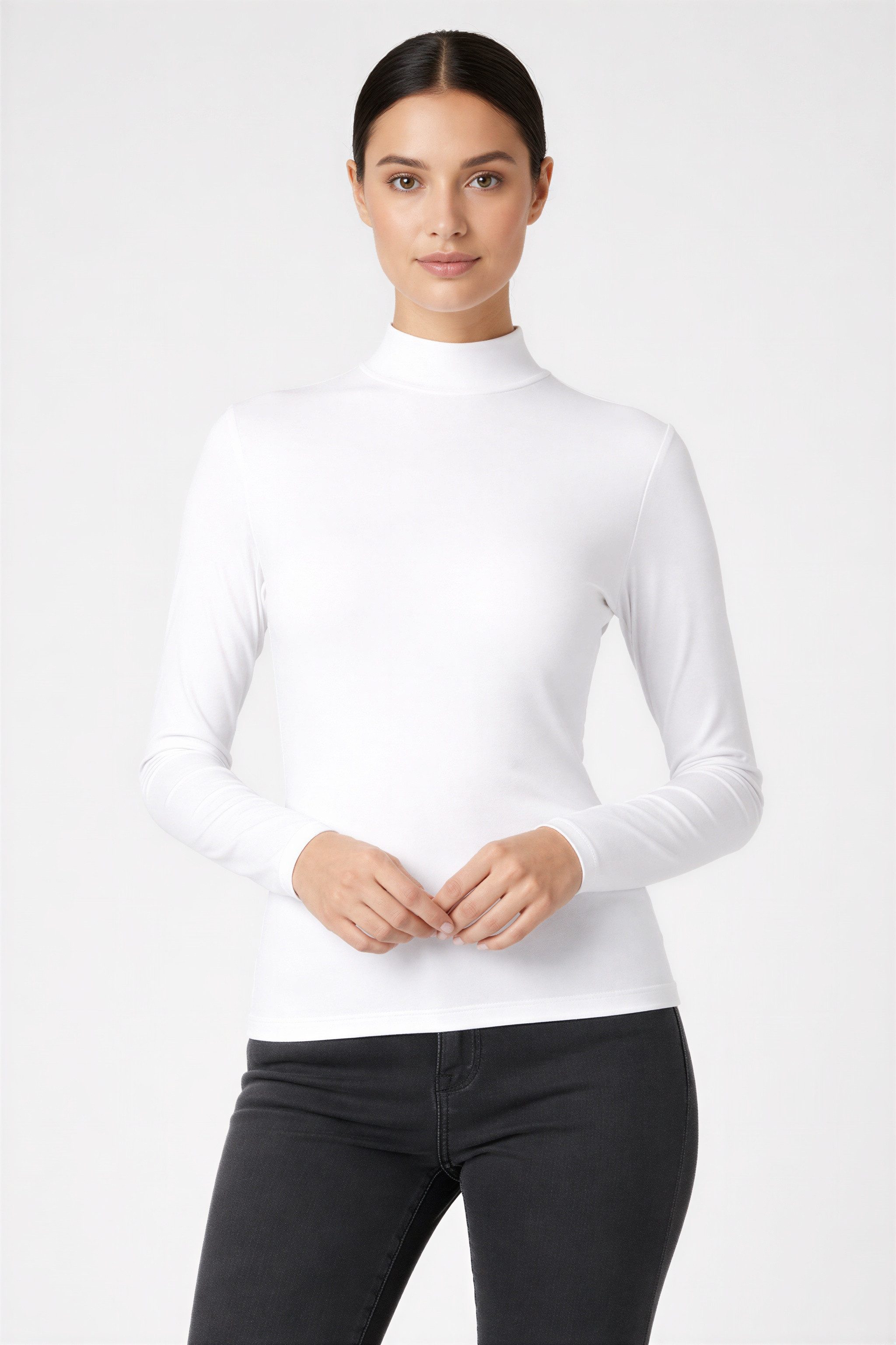 Kota Langarmbody Damen Langarm Body Shirt mit Halbkragen Baumwolle Stretch Atmungsaktive Baumwollmischung