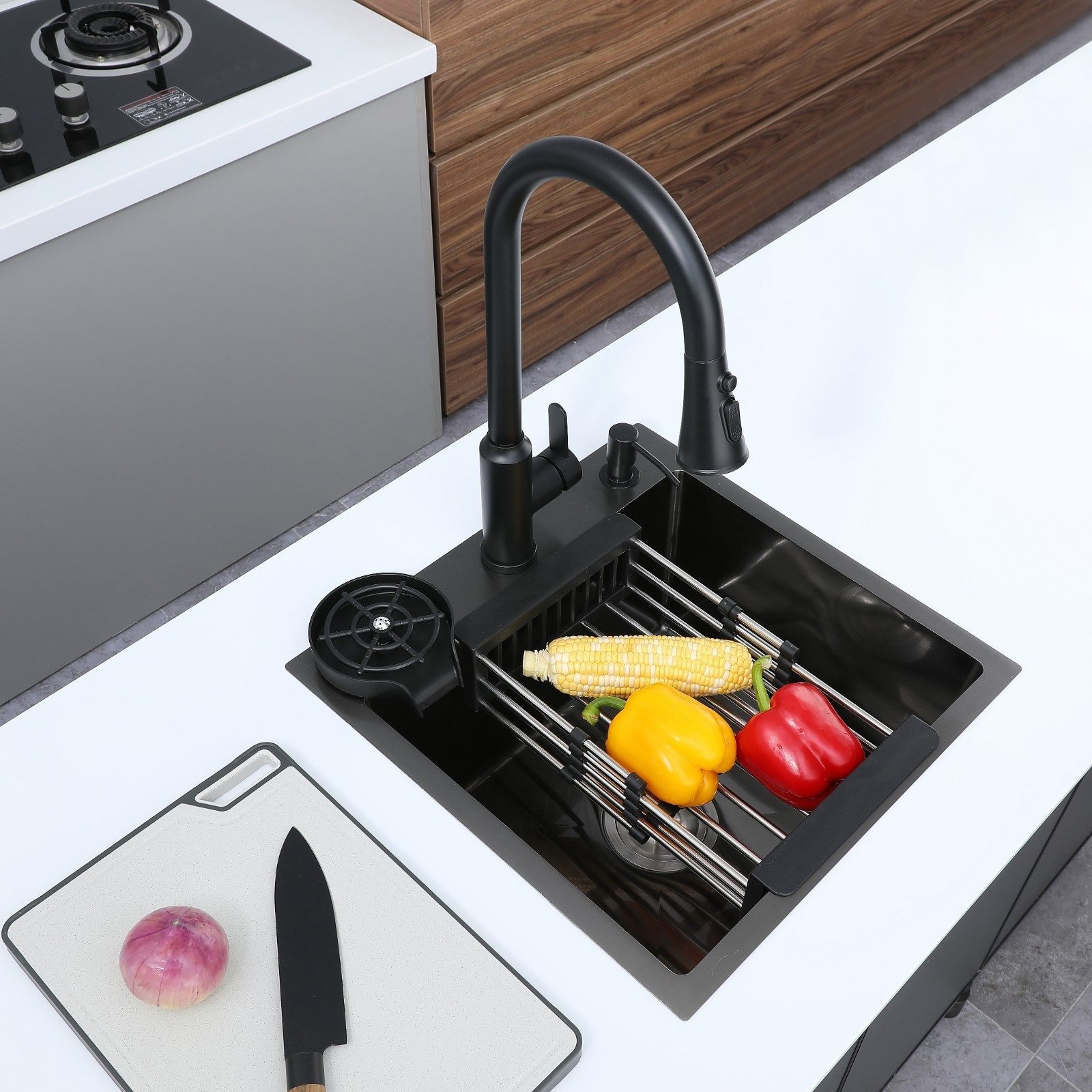 Faizee Home Edelstahlspüle Edelstahlspüle Küchenspüle 45x45x21,5 cm mit Armatur & Zubehör TOP