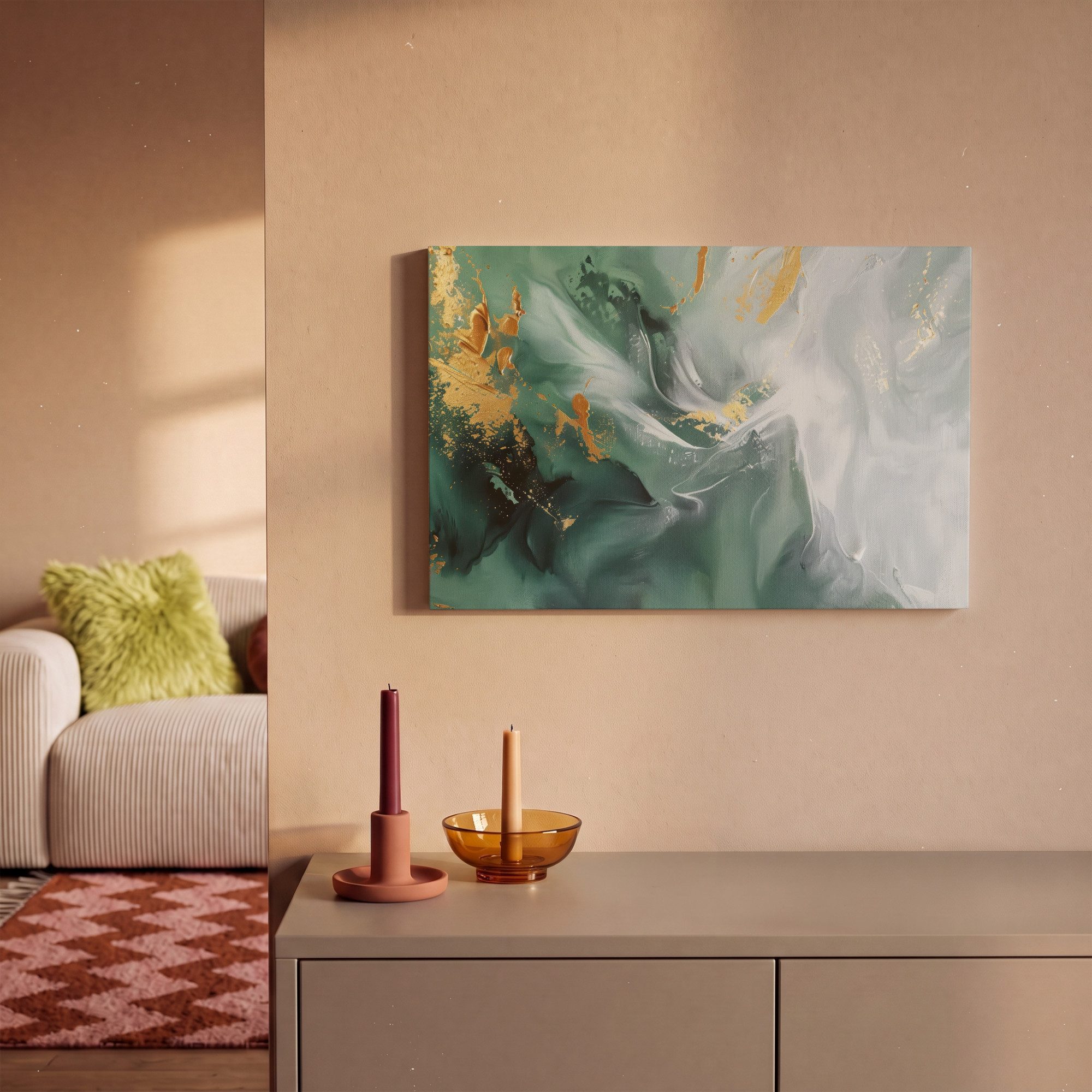 OneMillionCanvasses® Leinwandbild Grün - Modern - Marmor - Abstrakt, Fotodruck (1 St), Wandbild, Deko Schlafzimmer Wohnzimmer Flur 20x20 cm – Bild 2 von 5