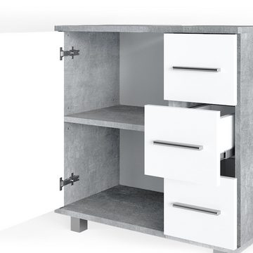 Vicco Waschbeckenunterschrank Waschtischunterschrank Badschrank ILIAS Weiß Beton