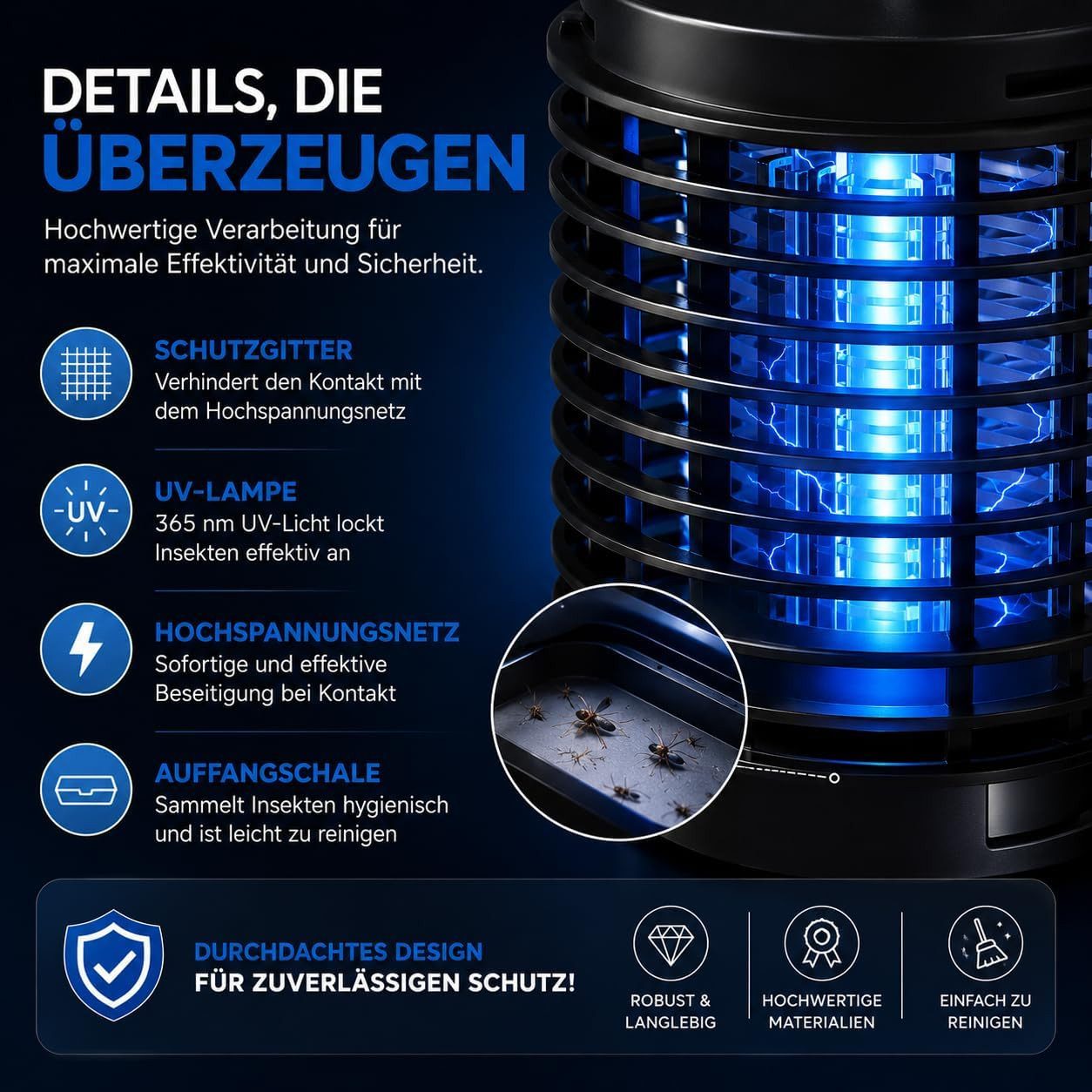 HaushaltO Insektenvernichter Mückenlampe elektrisch – Insektenvernichter UV-Licht – Fliegenfalle