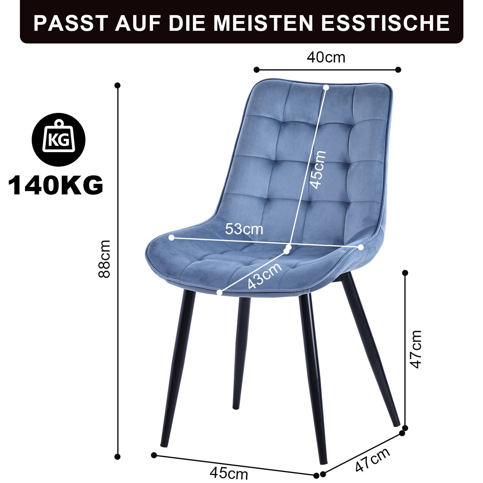 HOMAVO Esszimmerstuhl Stuhlset – Polsterstühle, Samt oder Webstoff, Metall-Füße (Nach EN 12520 geprüft, 2 St), mit Ergonomischer Rückenlehne und Metallbeinen