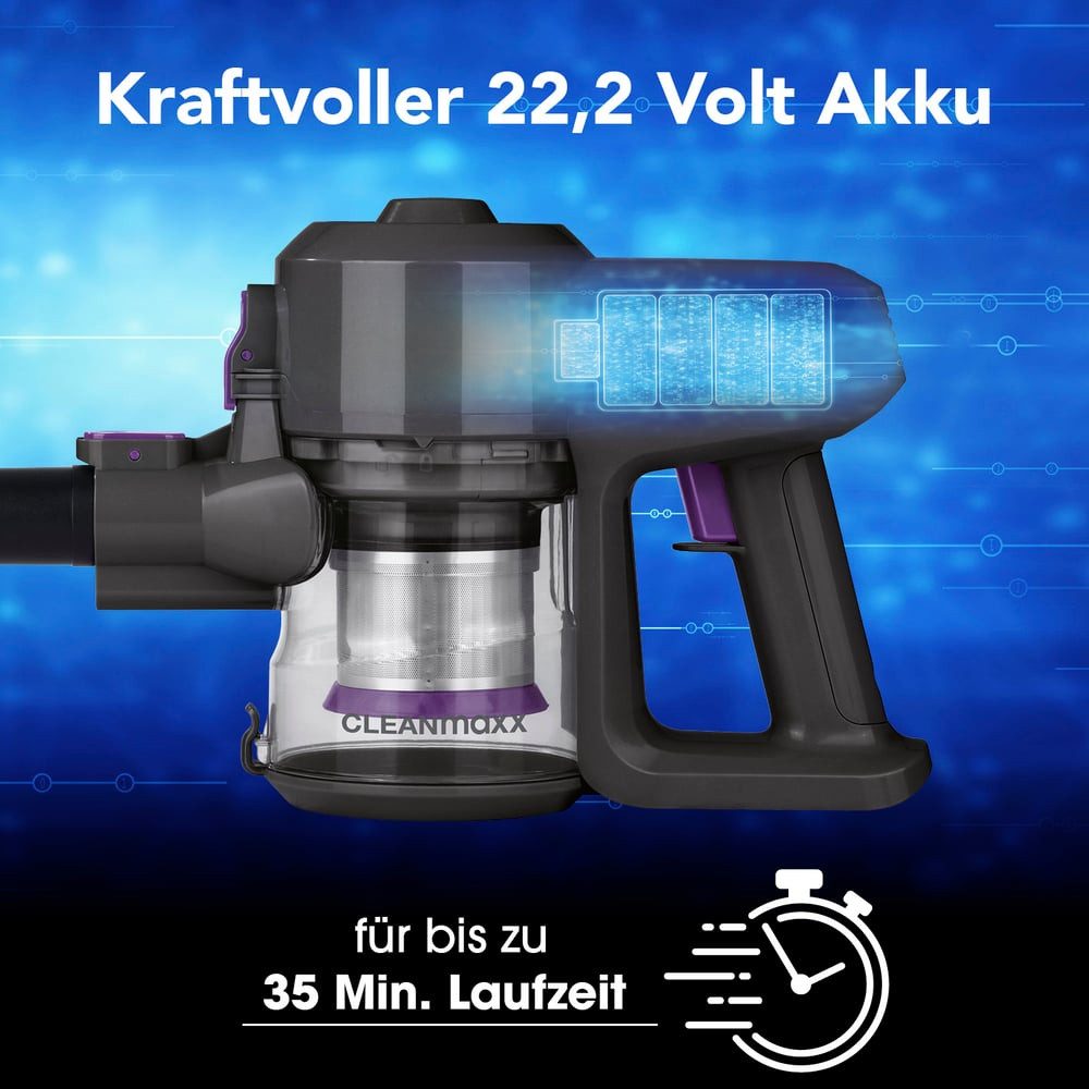 CLEANmaxx Akku-Hand-und Stielstaubsauger Akku-Hand-und Stielstaubsauger Staubsauger, 120 W, beutellos, 120,00 W beutellos verstellbares Teleskoprohr, mit EPA-Filter