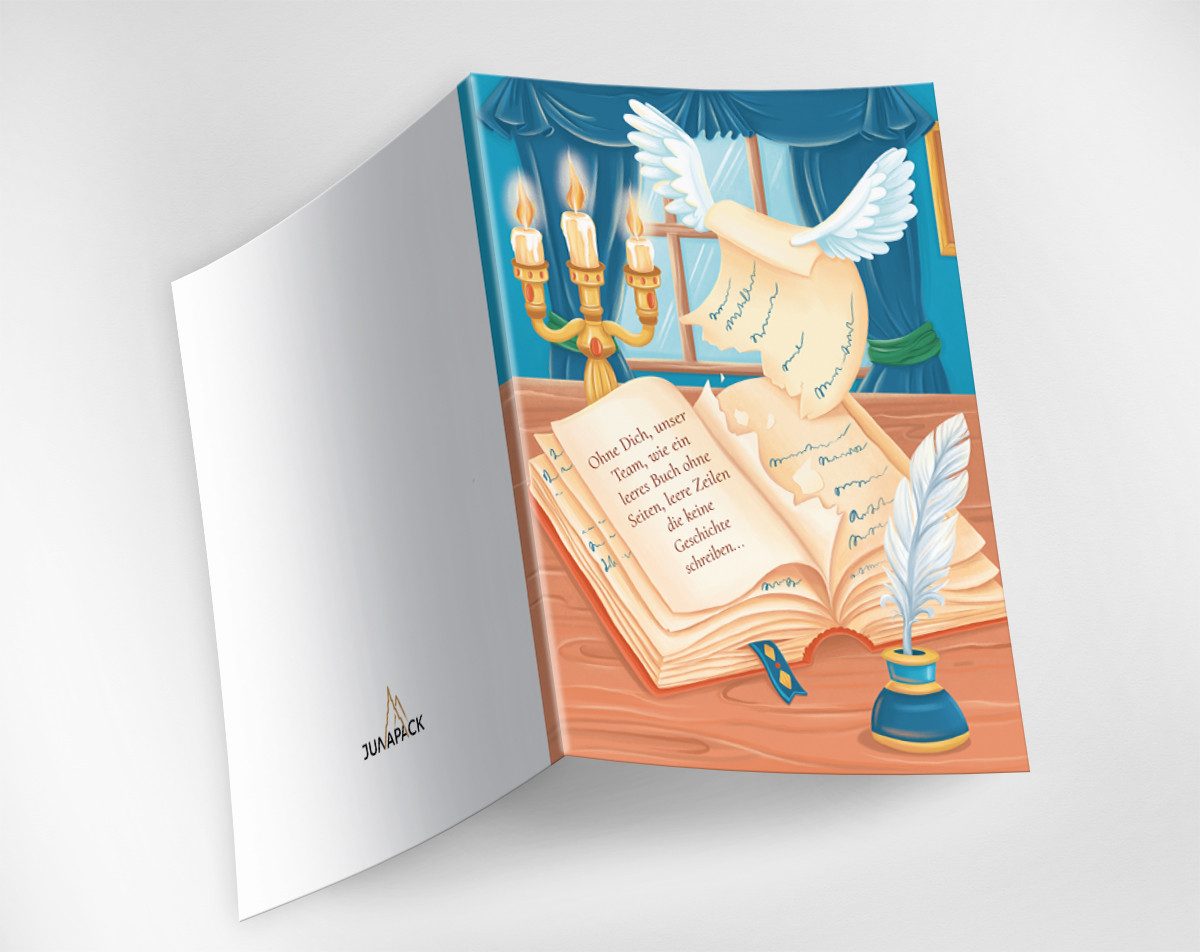 JUNAPACK Abschiedskarte mit Umschlag XXL A4 lustige Klappkarte Jobwechsel Kündigung Kollegen, Witzige A4-Klappkarte mit UV-Lack, viel Platz und passendem Umschlag