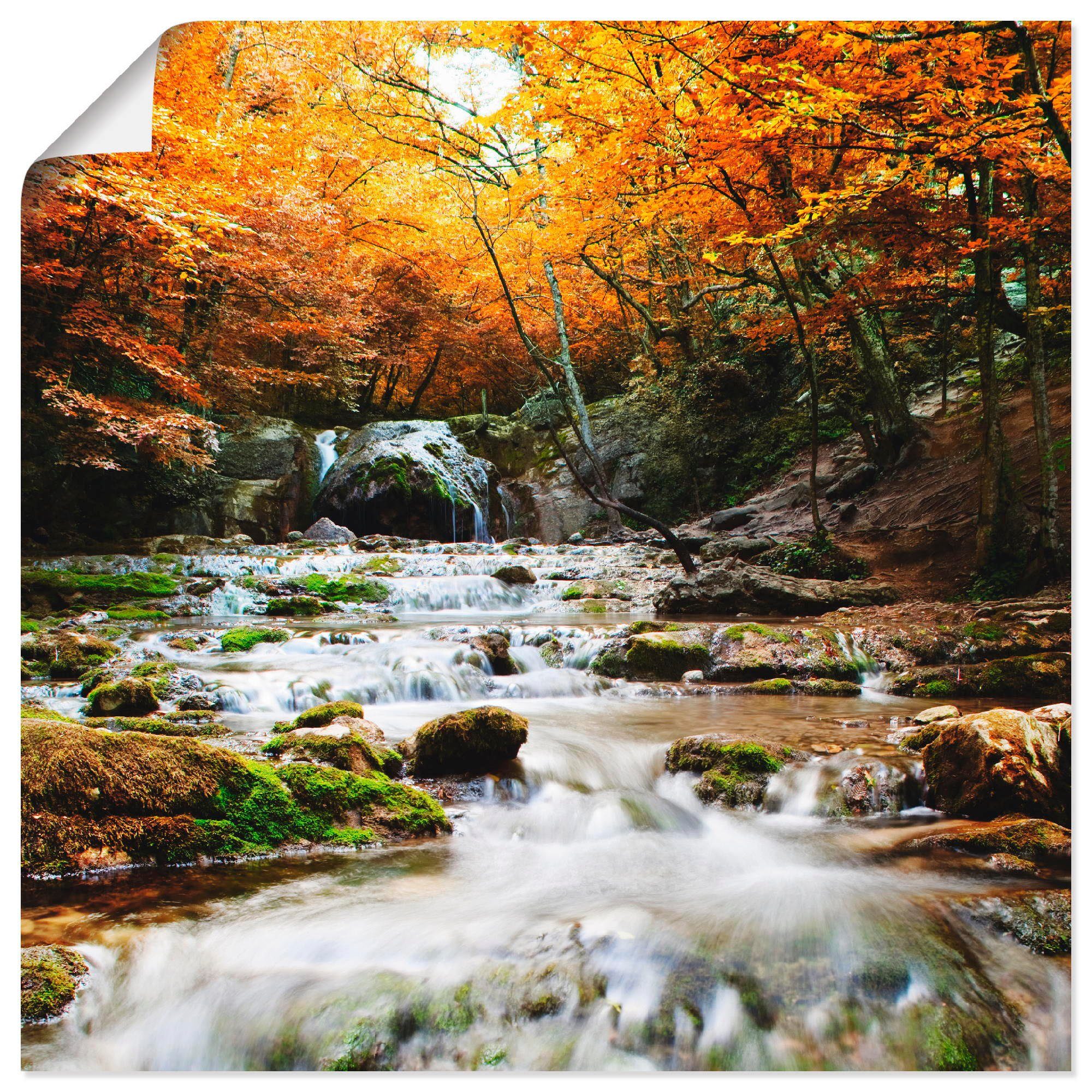Artland Wandbild Herbstlicher (1 Leinwandbild, als Poster Wandaufkleber Wasserfall, in St), Alubild, Größen Gewässer versch. oder