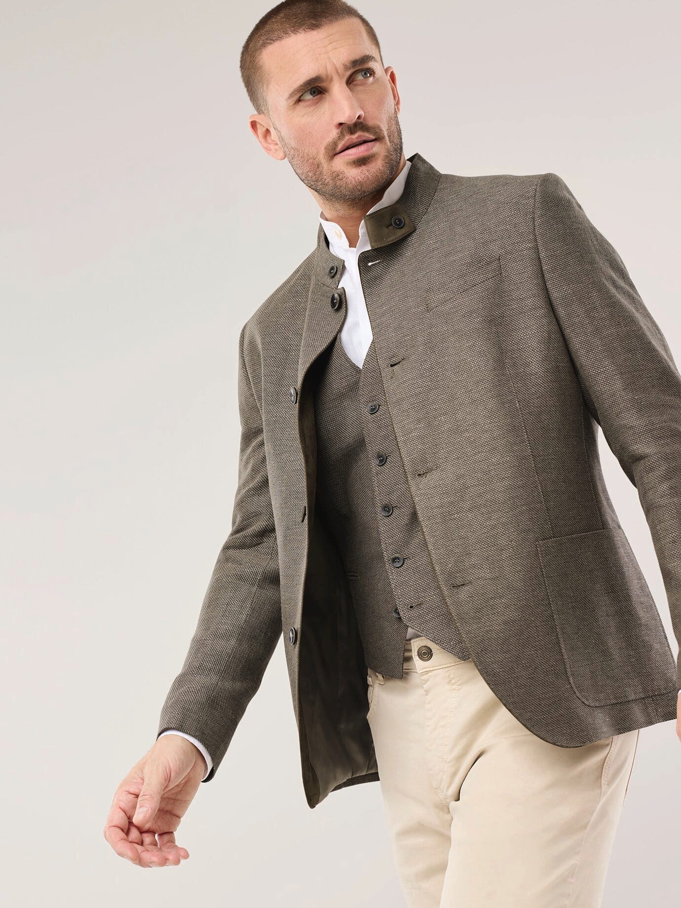 Walbusch Janker Herren Reiseleinen-Janker Comfort fit Stehkragen, modern, knitterarm, Kurzgröße