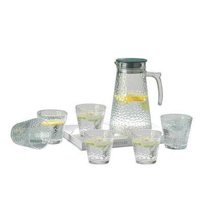 Cheffinger Wasserkaraffe 1,8 Liter Krug Karaffe 6 Gläser je 250ml Glas 7 tlg Set, (7-tlg)