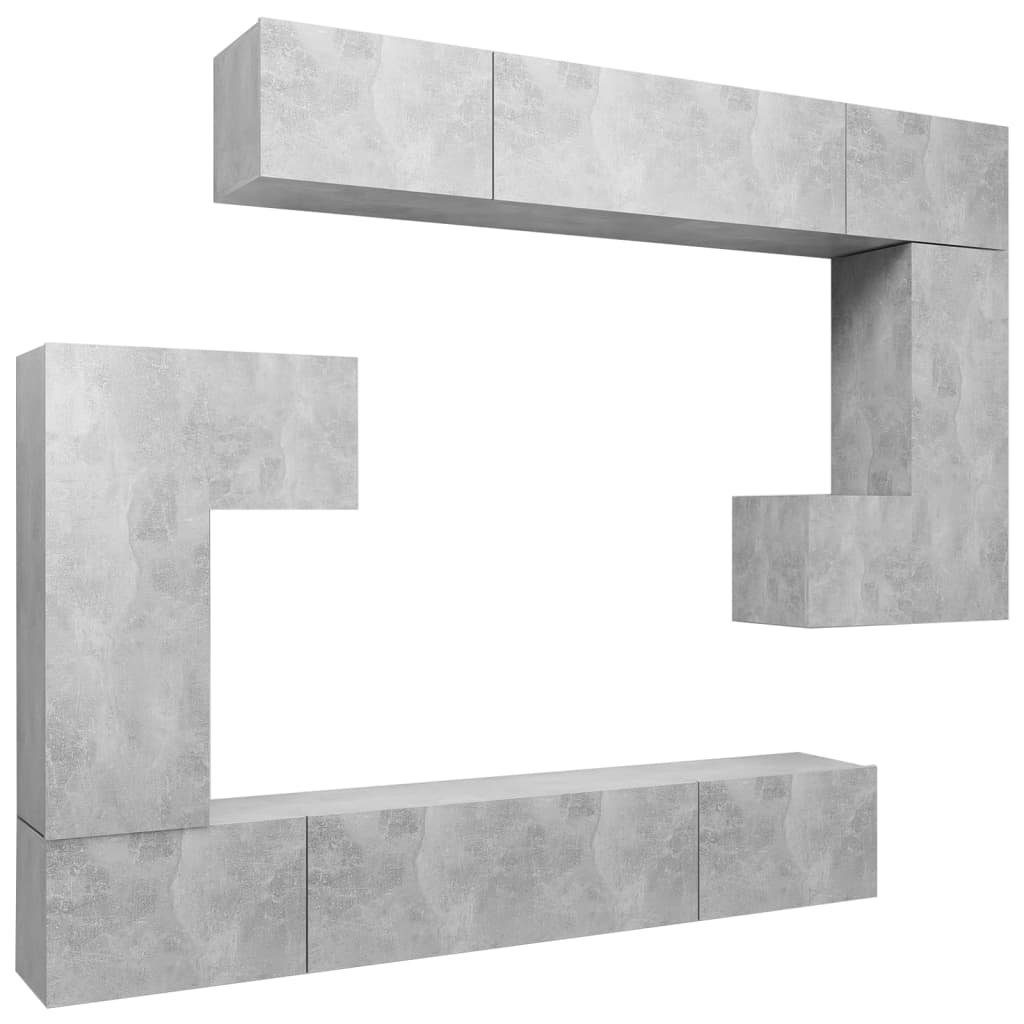 furnicato TV-Schrank Betongrau TV-Schrank-Set 8-tlg. Holzwerkstoff