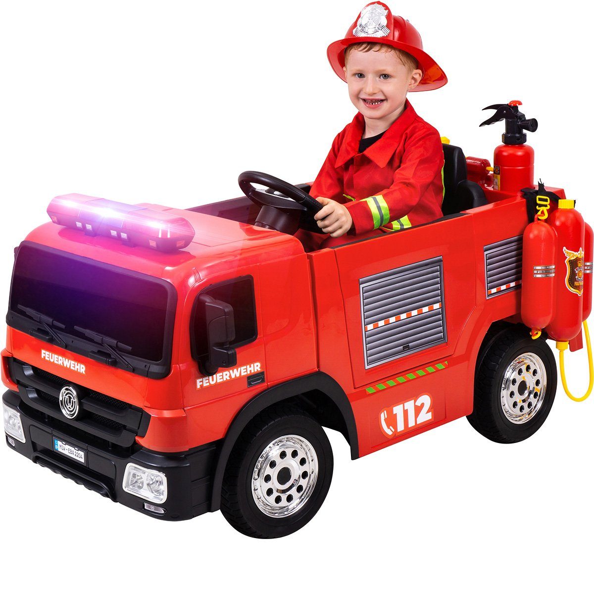 Actionbikes Motors Elektro-Kinderauto Kinder Auto Feuerwehr SX1818 Elektro - Fernbedienung - Wasserspritze, Belastbarkeit 40 kg, (4-tlg), Kinder Fahrzeug Spielzeug ab 3 Jahre elektrisch - Sirene & Bluetooth