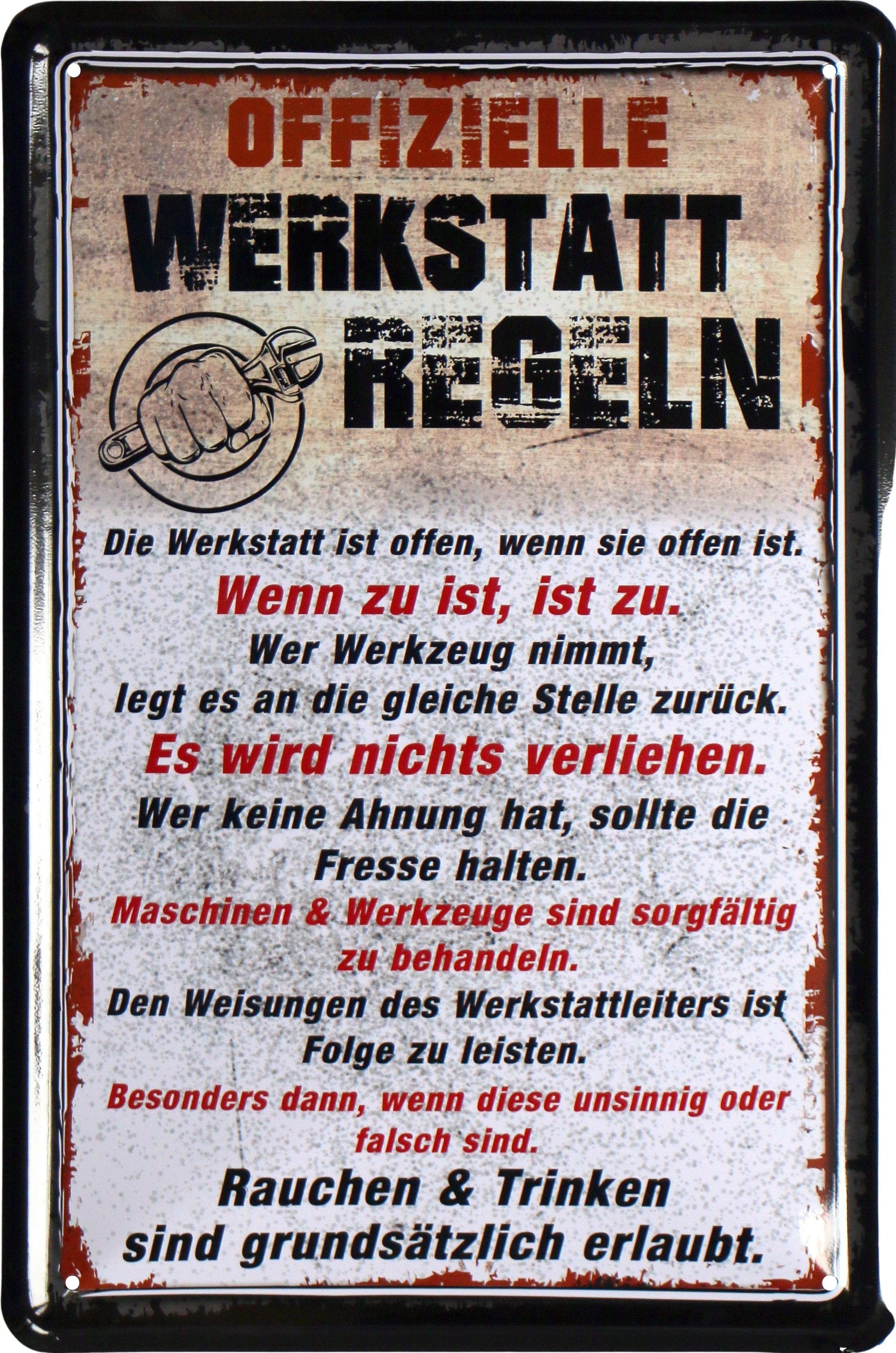 WOGEKA ART Metallbild Offizielle Werkstatt Regeln - 20 x 30 cm Retro Blechschild, Blech1531, Metallschild Wanddeko Schild Wandbild Türschild