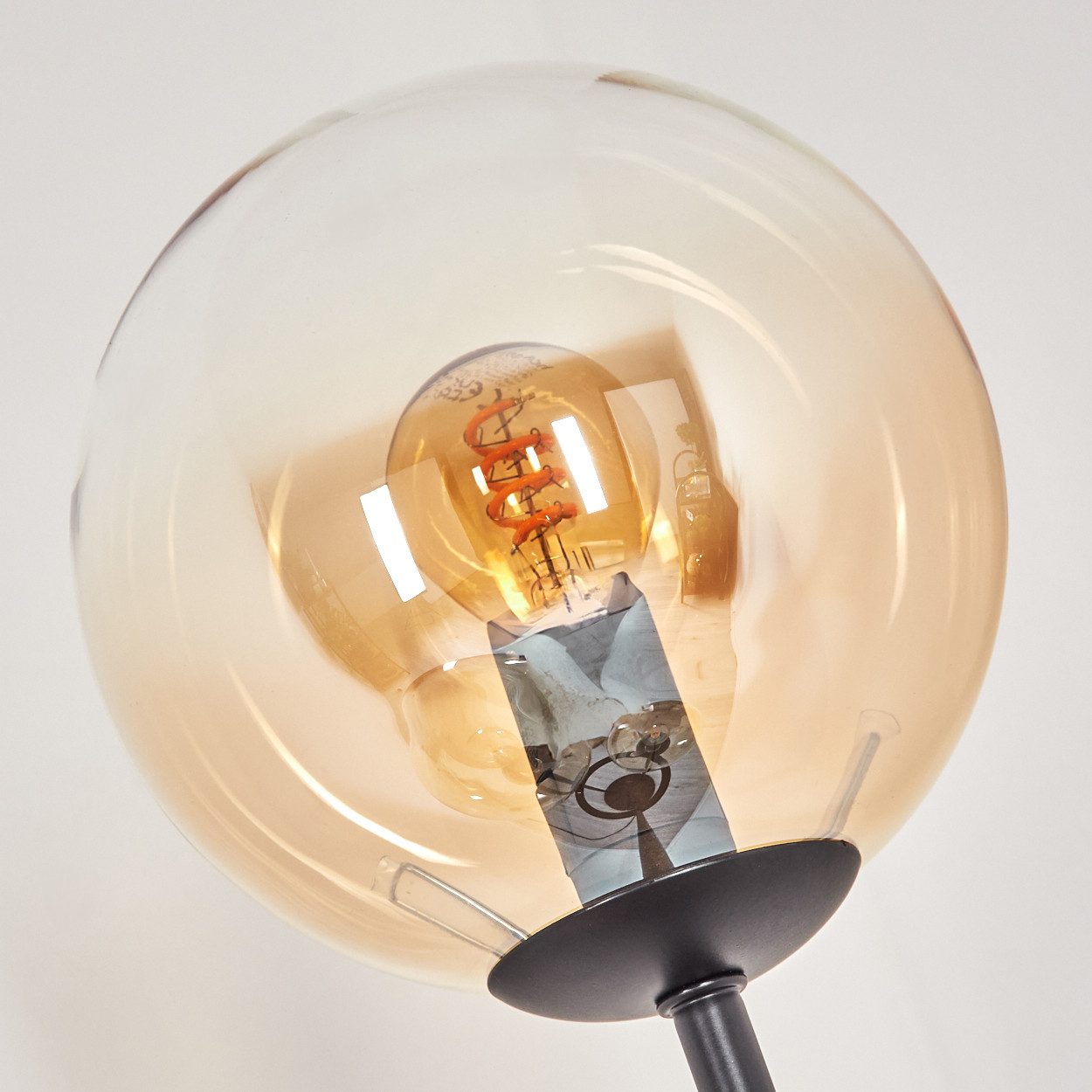 hofstein Stehlampe Stehlampe aus Metall/Glas in Schwarz/Bernsteinfarben/Klar, ohne Leuchtmittel, Stehleuchte im Retro-Design m. Glasschirmen (15cm), Fußschalter, E14