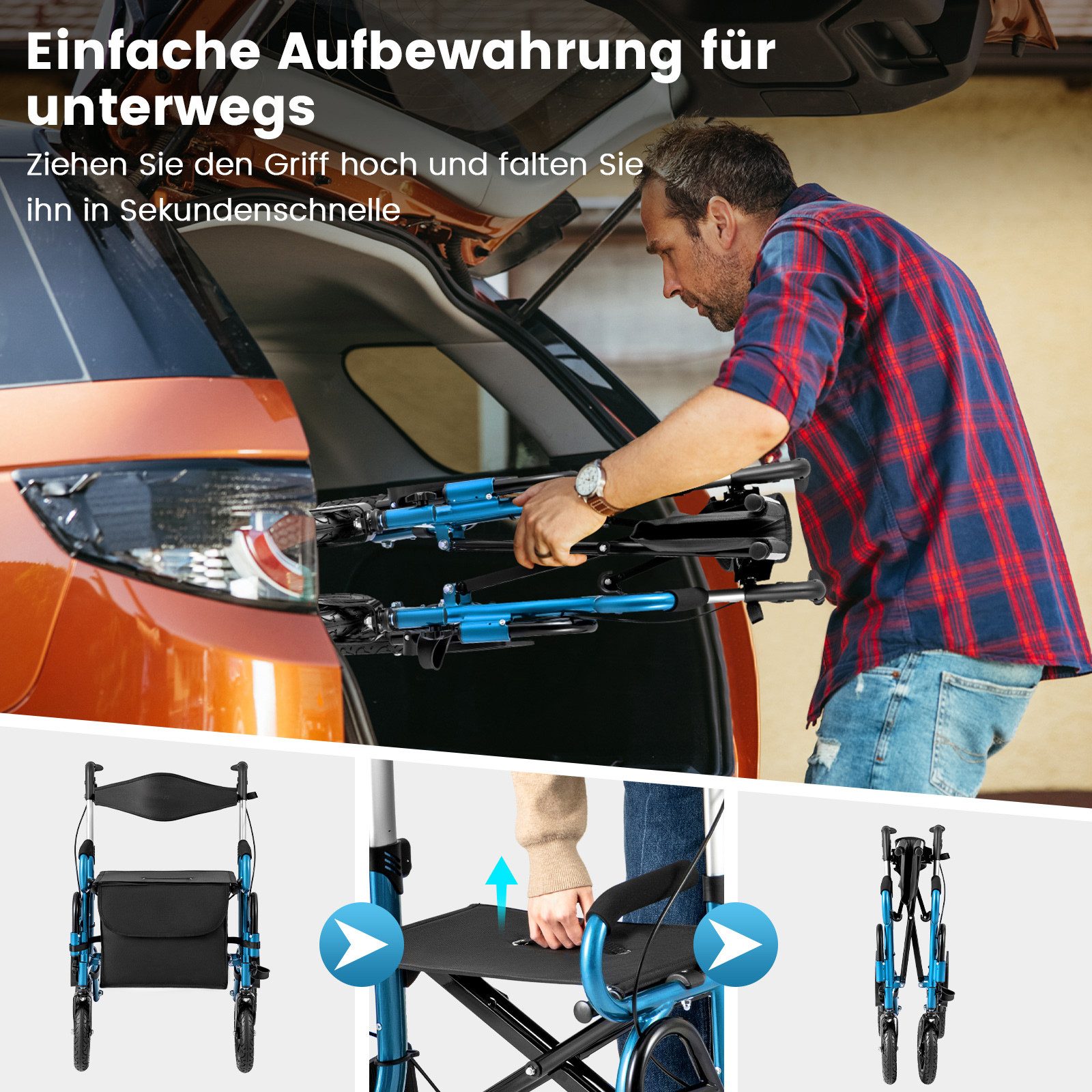 COSTWAY Rollator, mit Luftbereifung & faltbar, Aluminium, bis 140 kg