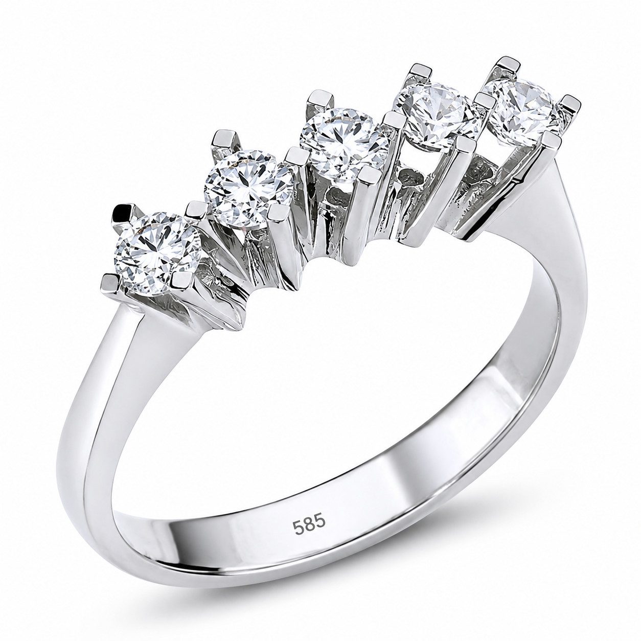 EinStein Diamant Trauring 0,55 Carat 5 Diamanten Allianzring Memoire Ring 14 Karat Weißgold