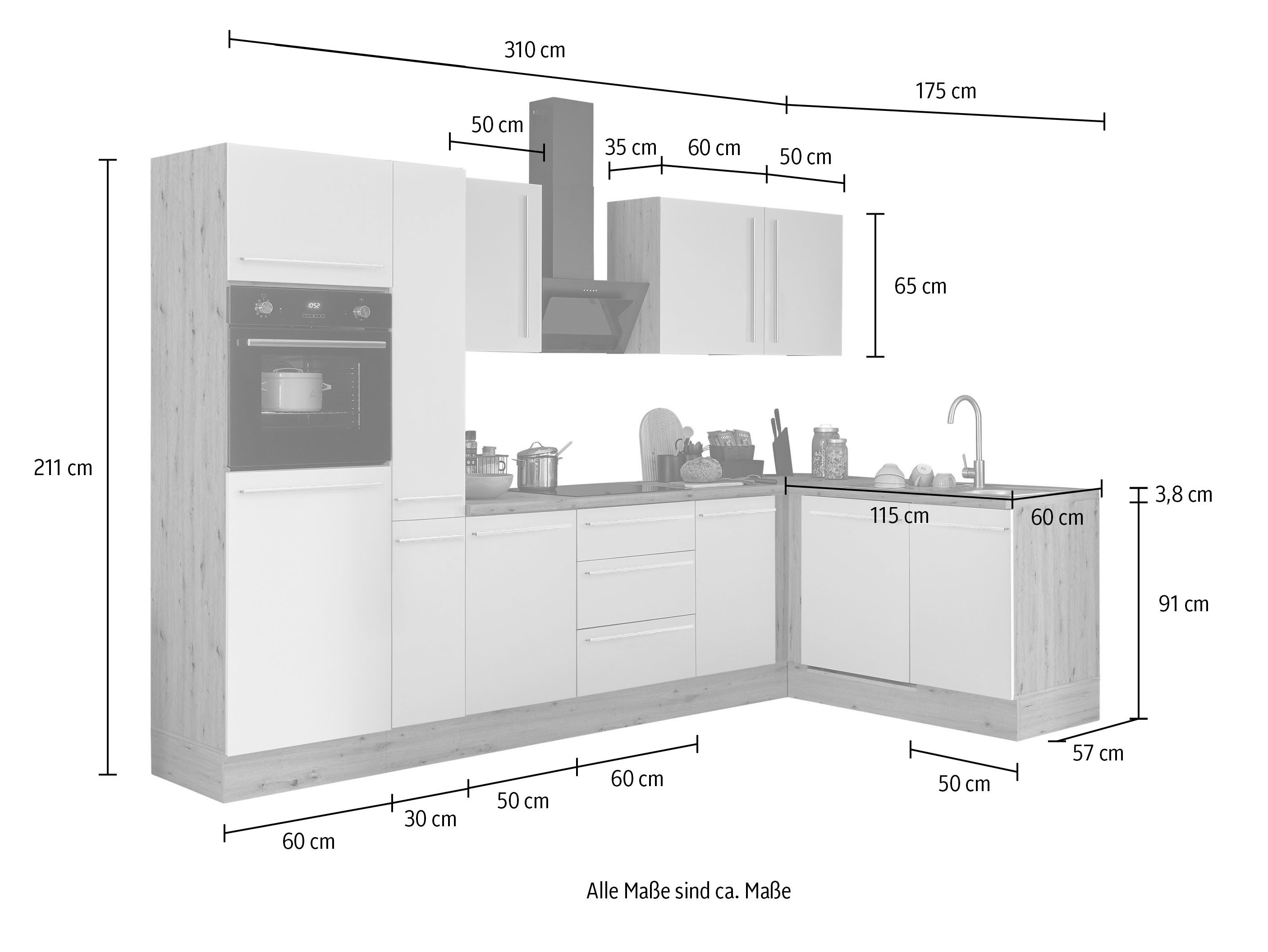 KOCHSTATION Winkelküche Florida, Stellbreite 310x175 cm, wahlweise mit E-Geräten, mit Softclose für Türen und Schubkästen