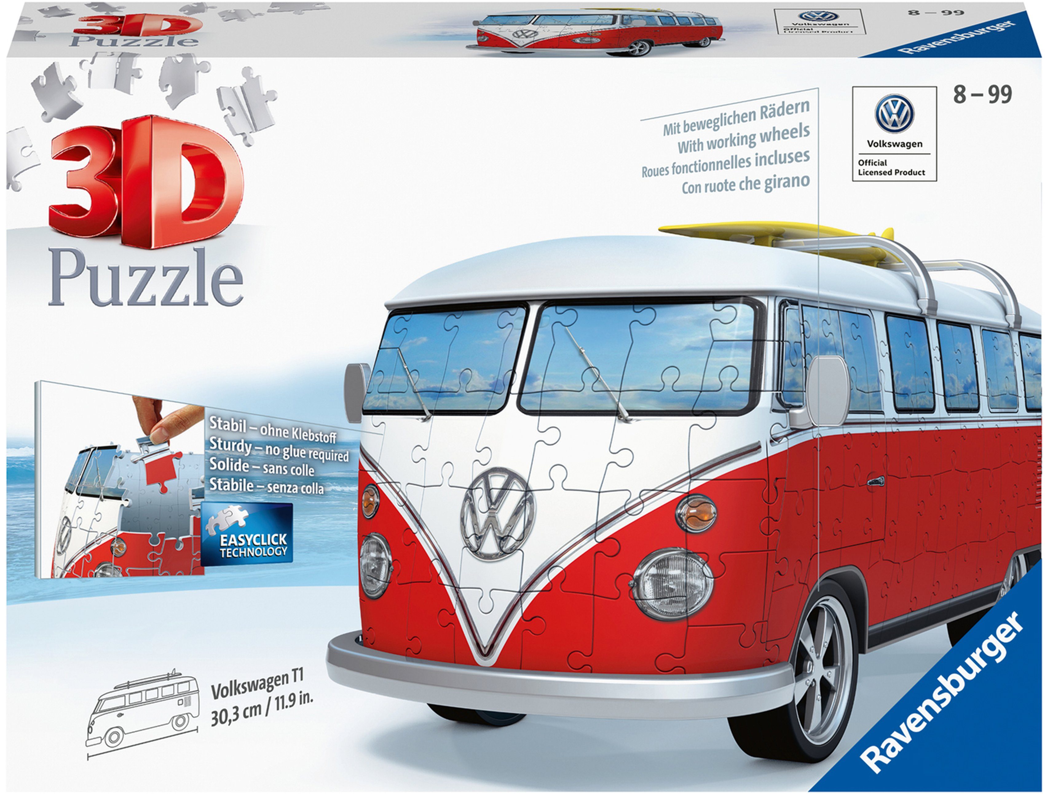Image of 3D-Puzzle VW Bus T1, 30x14x15 cm, 162 Teile, Surfer Edition
