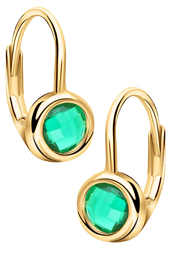 Paar Creolen 925 Silber gold goldene Ohrringe grüne Zirkonia für Damen Frauen