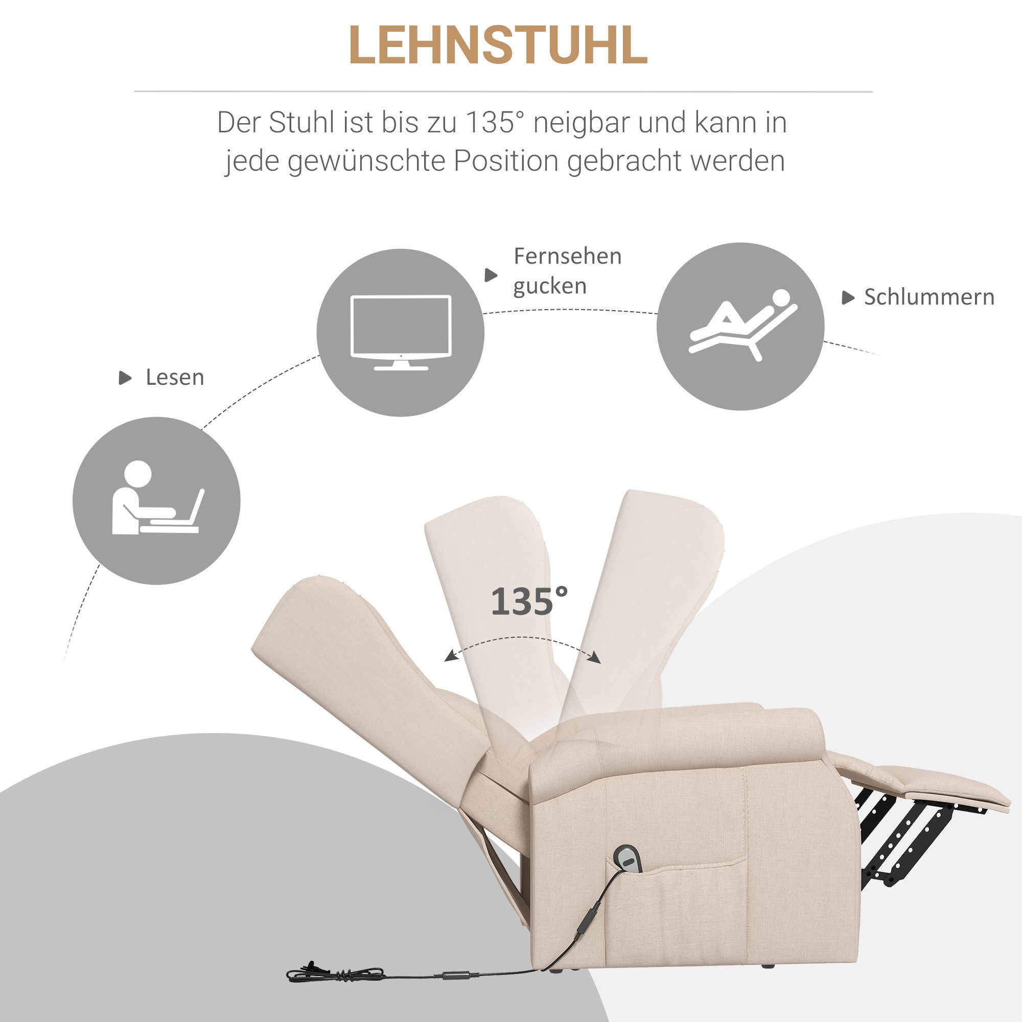 MODFU Chaiselongue Relaxsessel,mit Liegefunktion, Elektrischer Seniorensessel mit Aufstehhilfe bis 200kg – Relaxsessel, mit Relaxfunktion