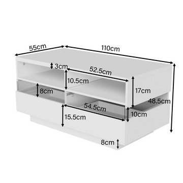 BlingBin Couchtisch Hochglanz-Wohnzimmertisch (110x55x48.5cm, mit zwei Ablagefächern und zwei Schubladen), reflektierendes Acryllicht, einzigartiger optischer Effekt