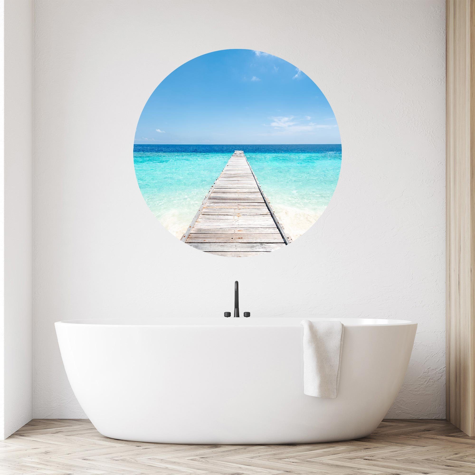 WallSpirit Wandsticker Wandaufkleber rund "Steg Karibik", Selbstklebend, rückstandslos abziehbar