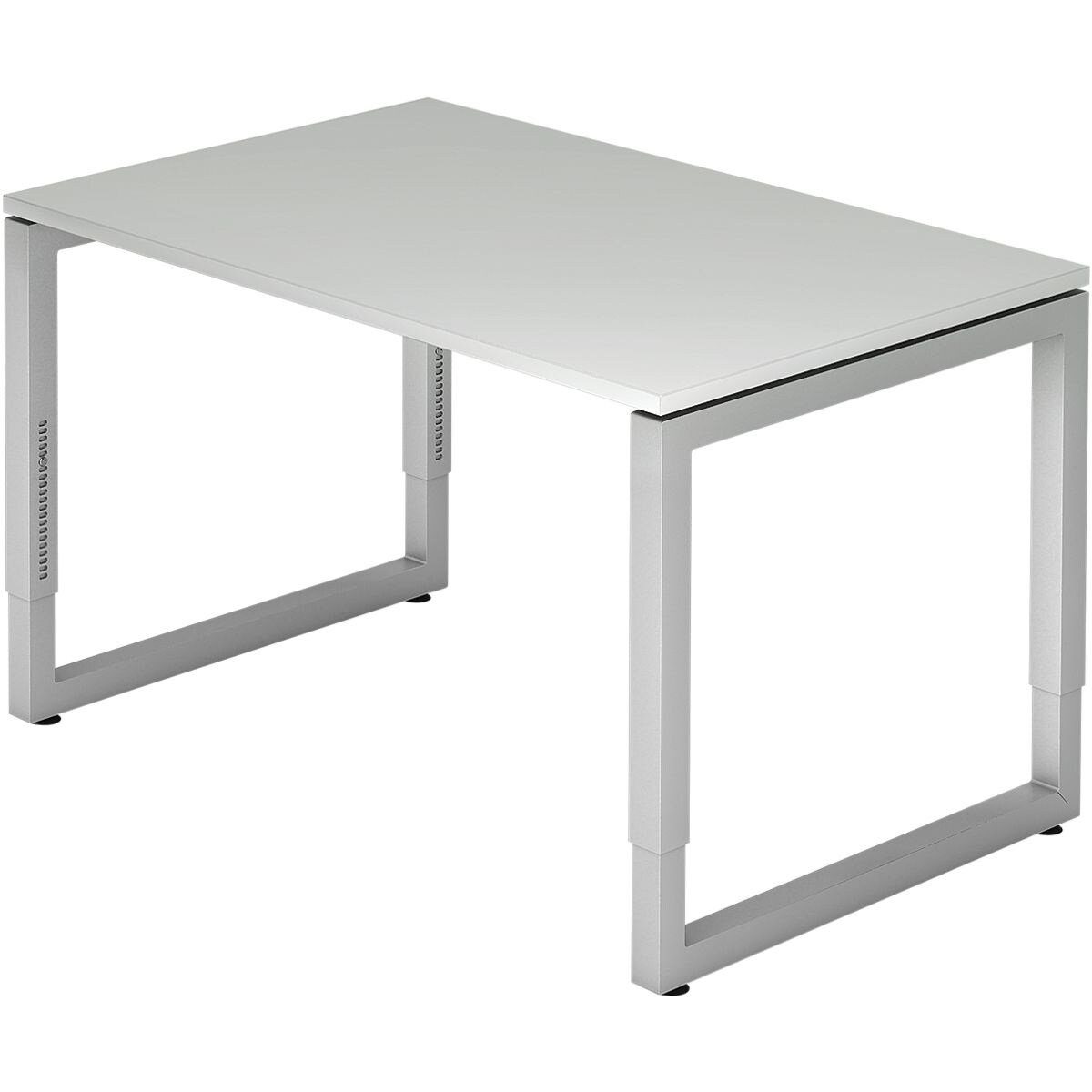 HAMMERBACHER Schreibtisch R-Line, mit rechteckiger schwebender Tischplatte, Bügelfuß, höhenverstellbar lichtgrau