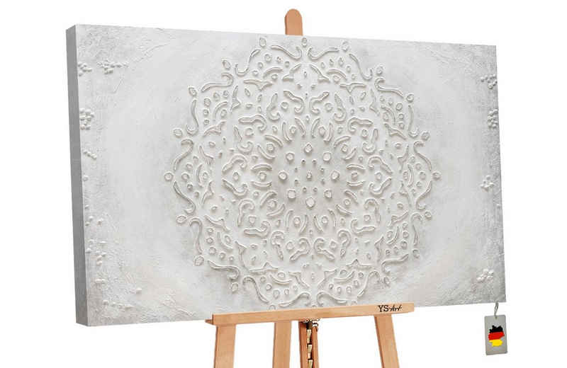 YS-Art Gemälde »Friedlich«, Mandala, Mandala Leinwand Bild Handgemalt Abstrakt Beige
