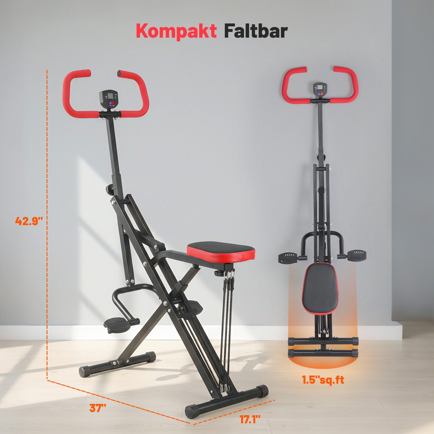 kehot Bauchtrainer Kompakter Squat Trainer mit Sitz & Griff, Klappbar (Höhen- und Sitzverstellung für Individuelles Ganzkörpertraining, Mit 3 Widerstandsbändern à 45 lbs für Zusätzliche Intensität), Stabiler Heimtrainer mit Zähler, belastbar bis 100 kg
