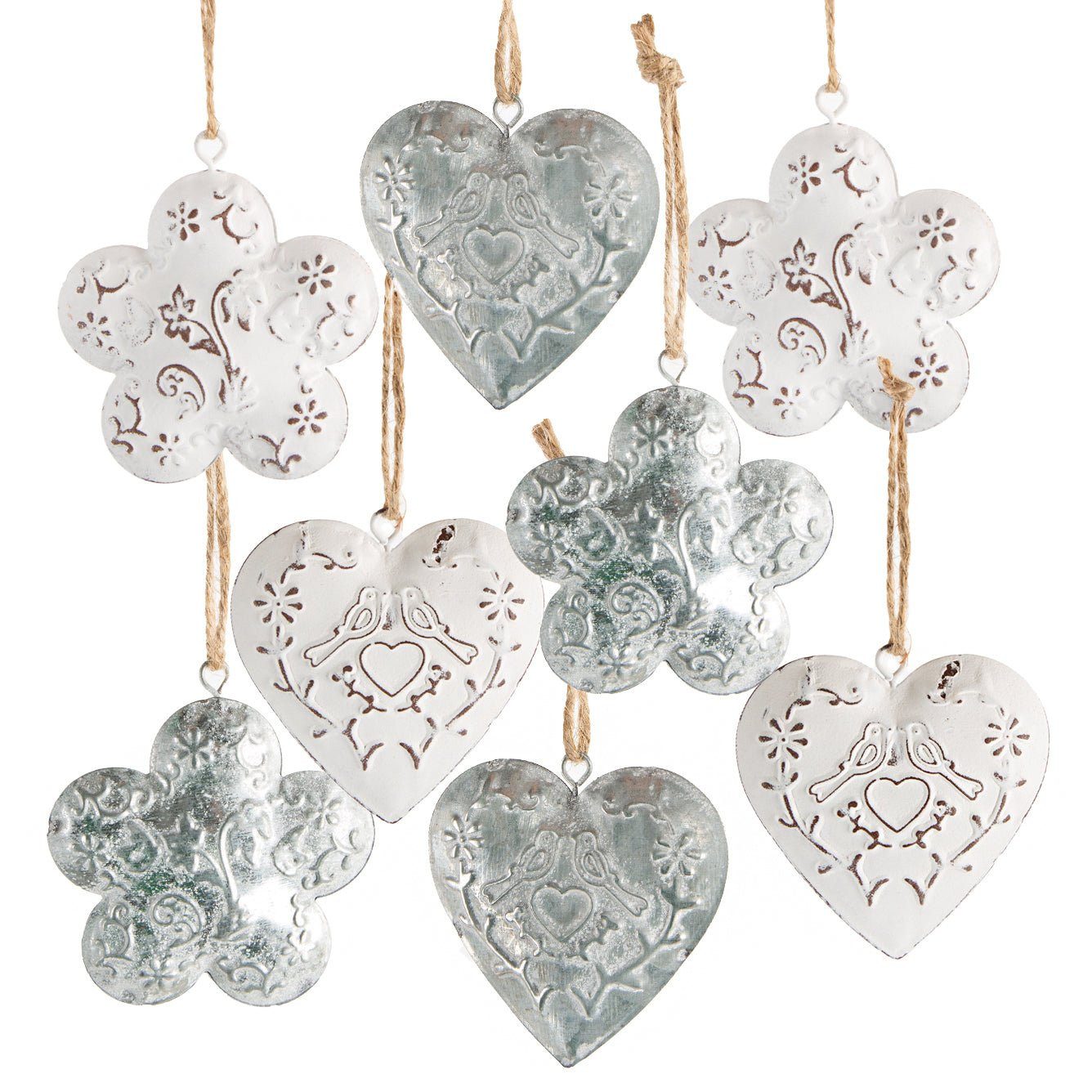 Logbuch-Verlag Dekofigur Set 8 Anhänger Herz + Blume Silber weiß Deko 6 cm