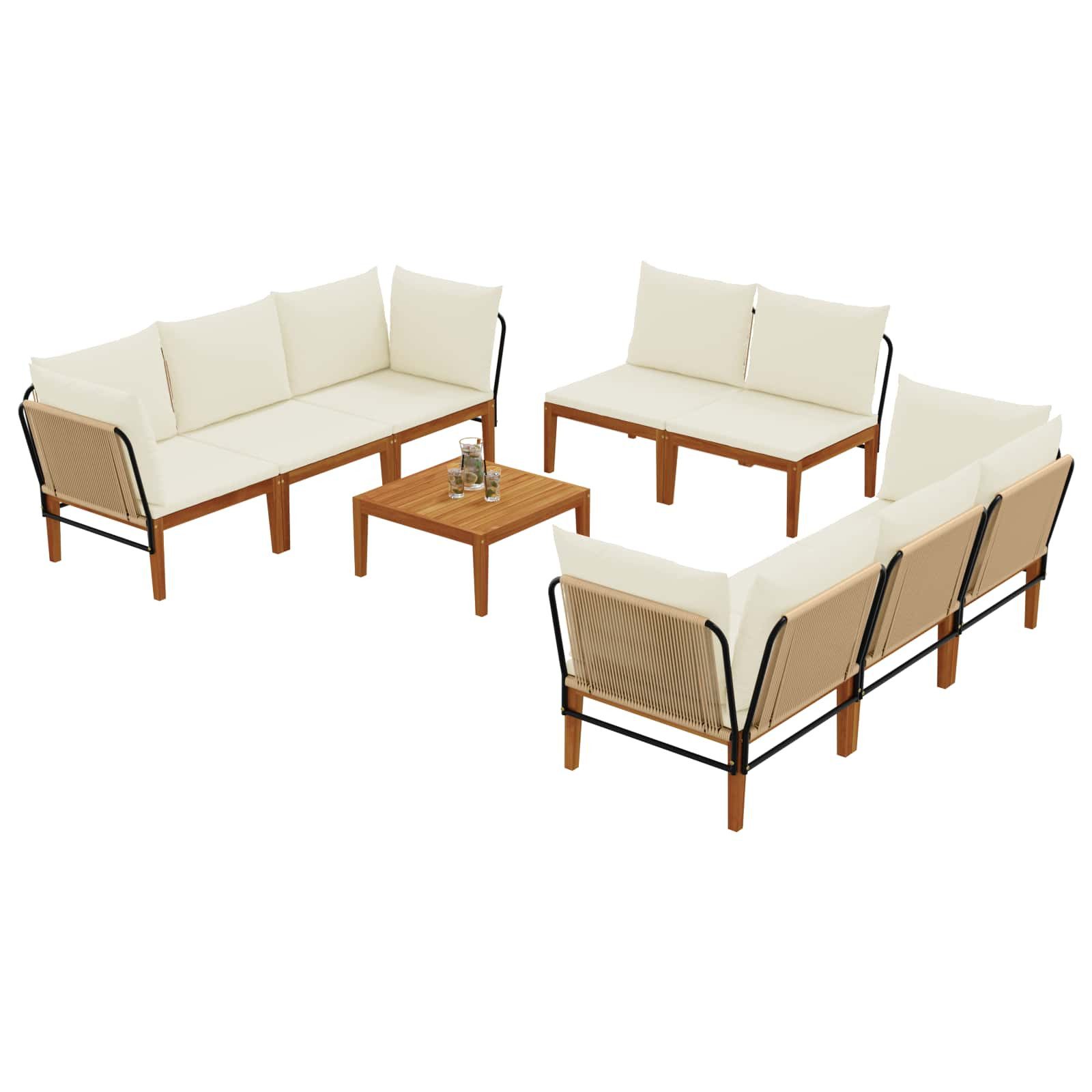 vidaXL Sofaelement 9 Stk. Massives nholz & Seil Natur (9 St)