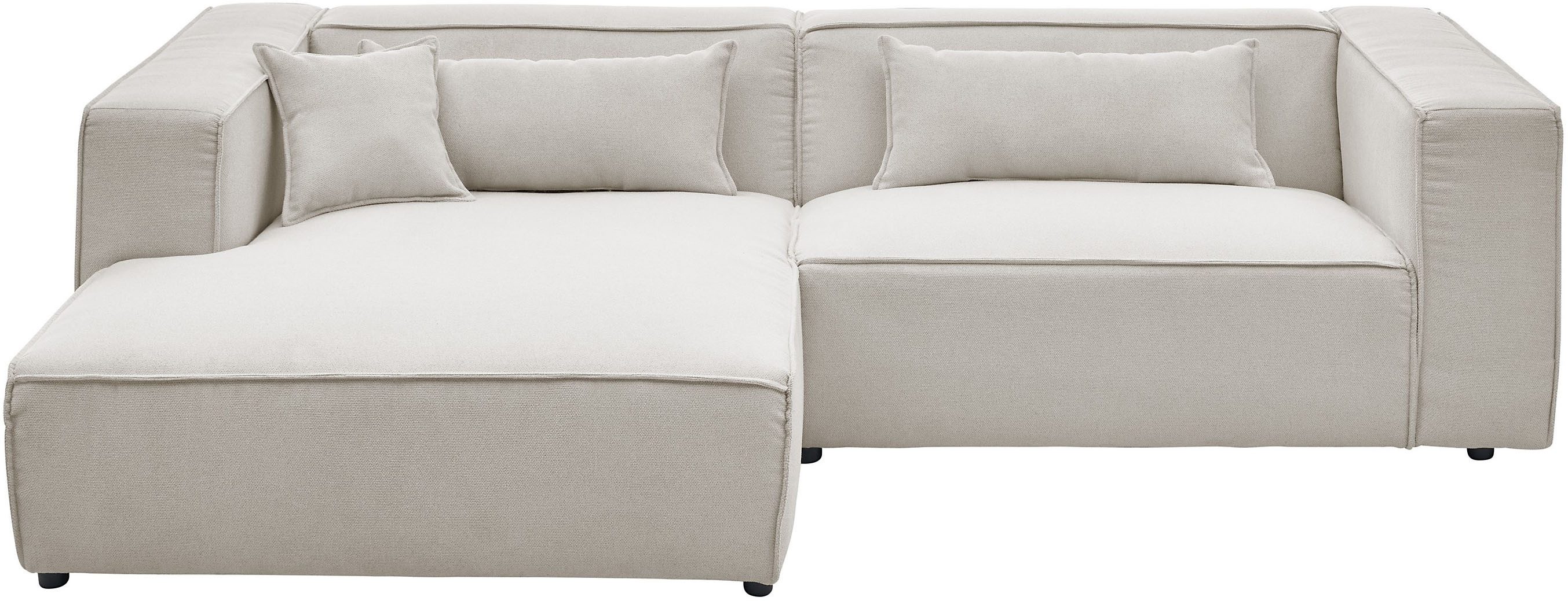 LeGer Home by Lena Gercke Ecksofa PIARA Struktur mit Kedernaht L-Form, wahlweise Ottomane rechts/links, schwarze Füße, bequemer Sitzkomfort