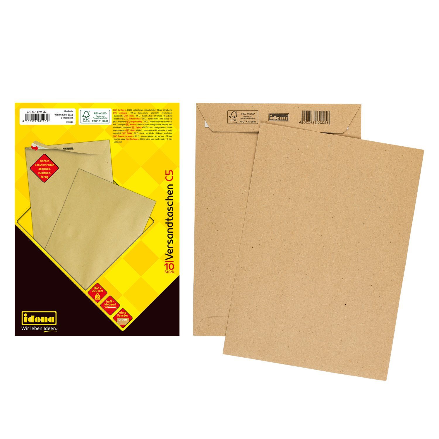 Idena Versandtasche Idena 10225 - Versandtasche DIN C5, 90 g/m², haftklebend, ohne Fenster