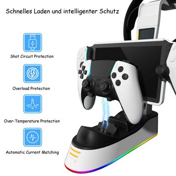 Tadow PS5 Portal Handheld-Ladestation mit schillernden RGB-Lichtern Controller-Ladestation (Kann als Ständer verwendet werden, Lädt Portal-Handhelds und einen PS5 Elite-Controller gleichzeitig auf)