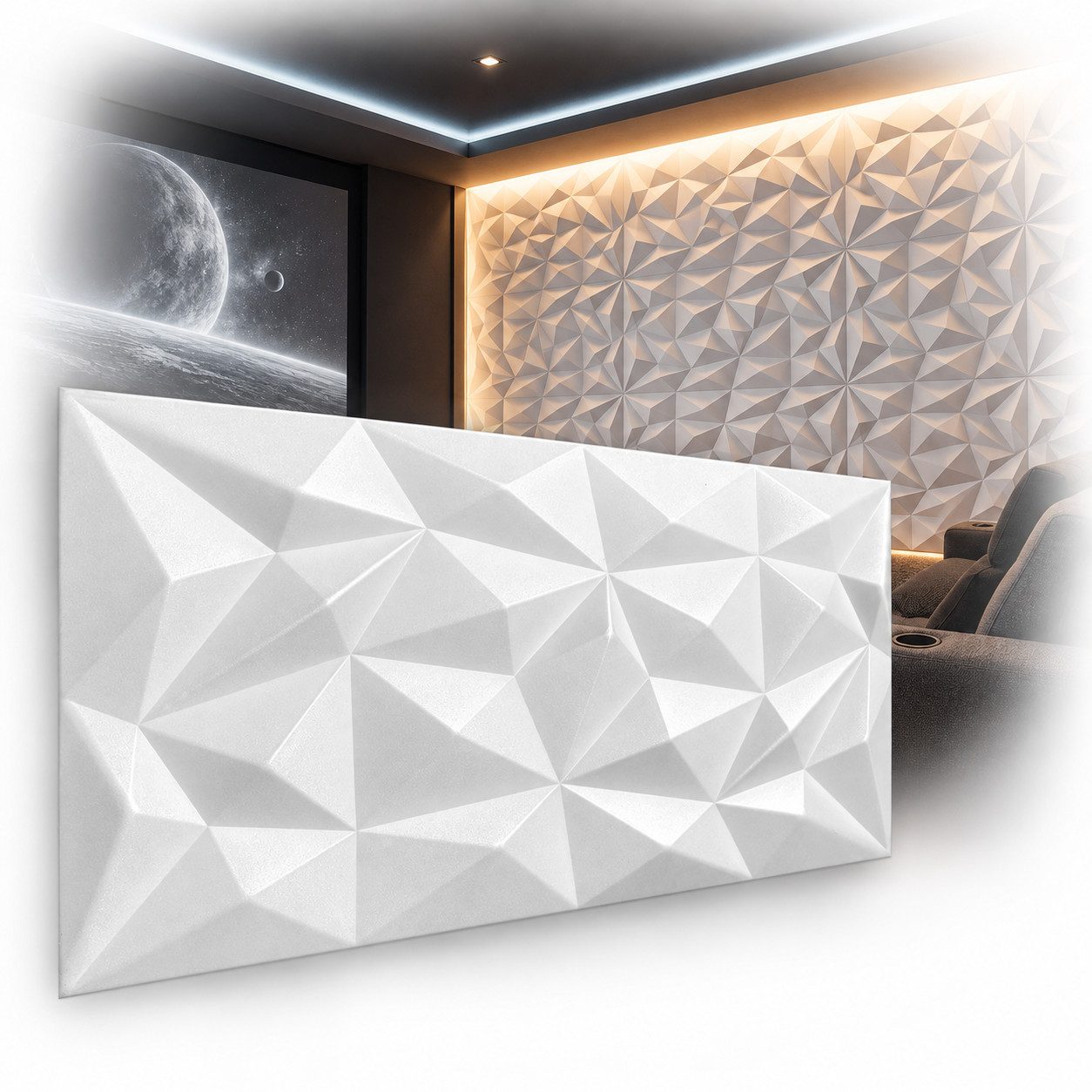 IKHEMalarka 3D Wandpaneel aus Polystyrol Styropor XPS, BxL: 50,00x100,00 cm, 0,50 qm, Paneelen für Decken & Wand 100x50cm