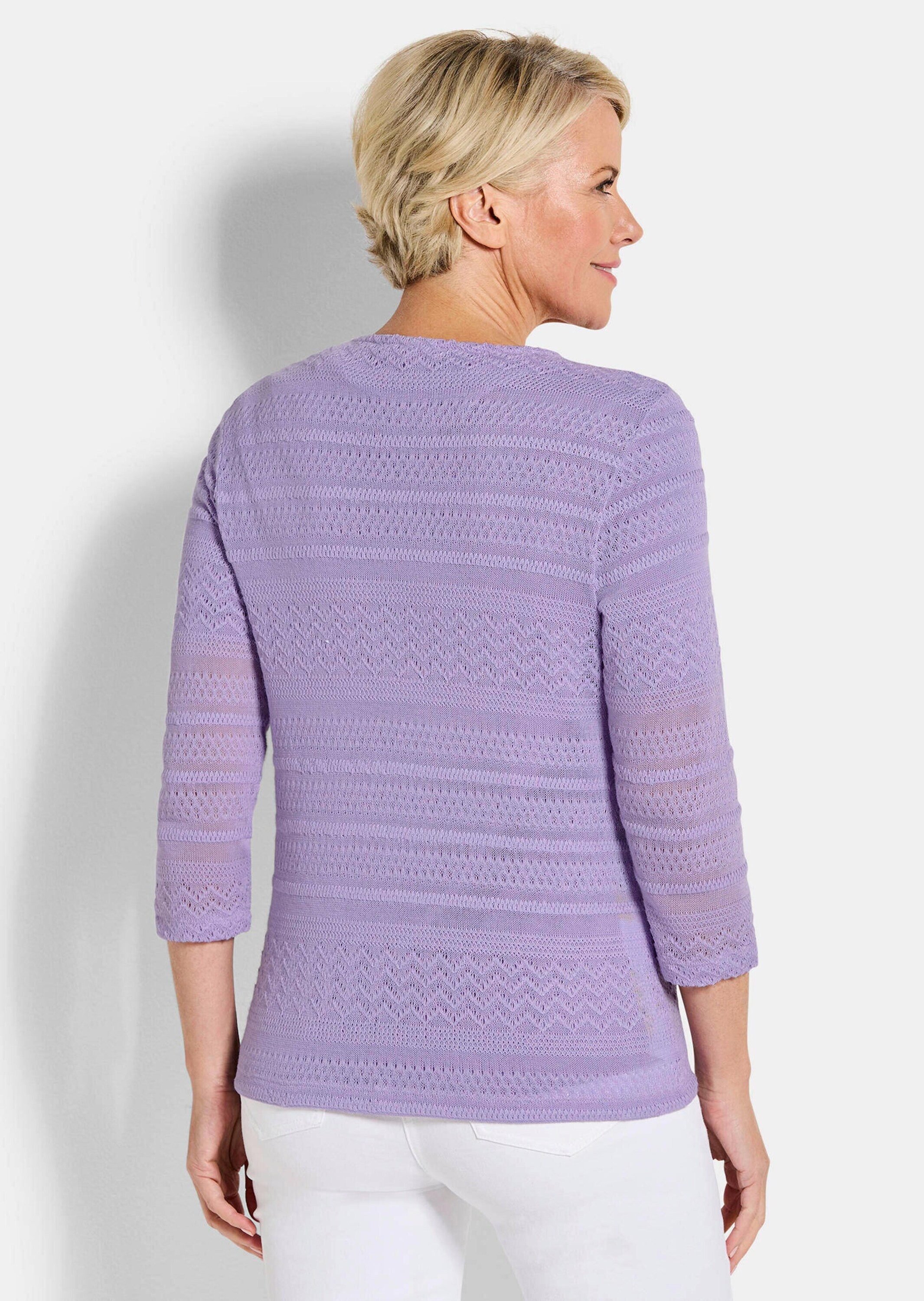 GOLDNER Shirtjacke Shirtjacke mit Häkchenverschluss Strukturjacke mit Rundhalsausschnitt und 3/4-Arm