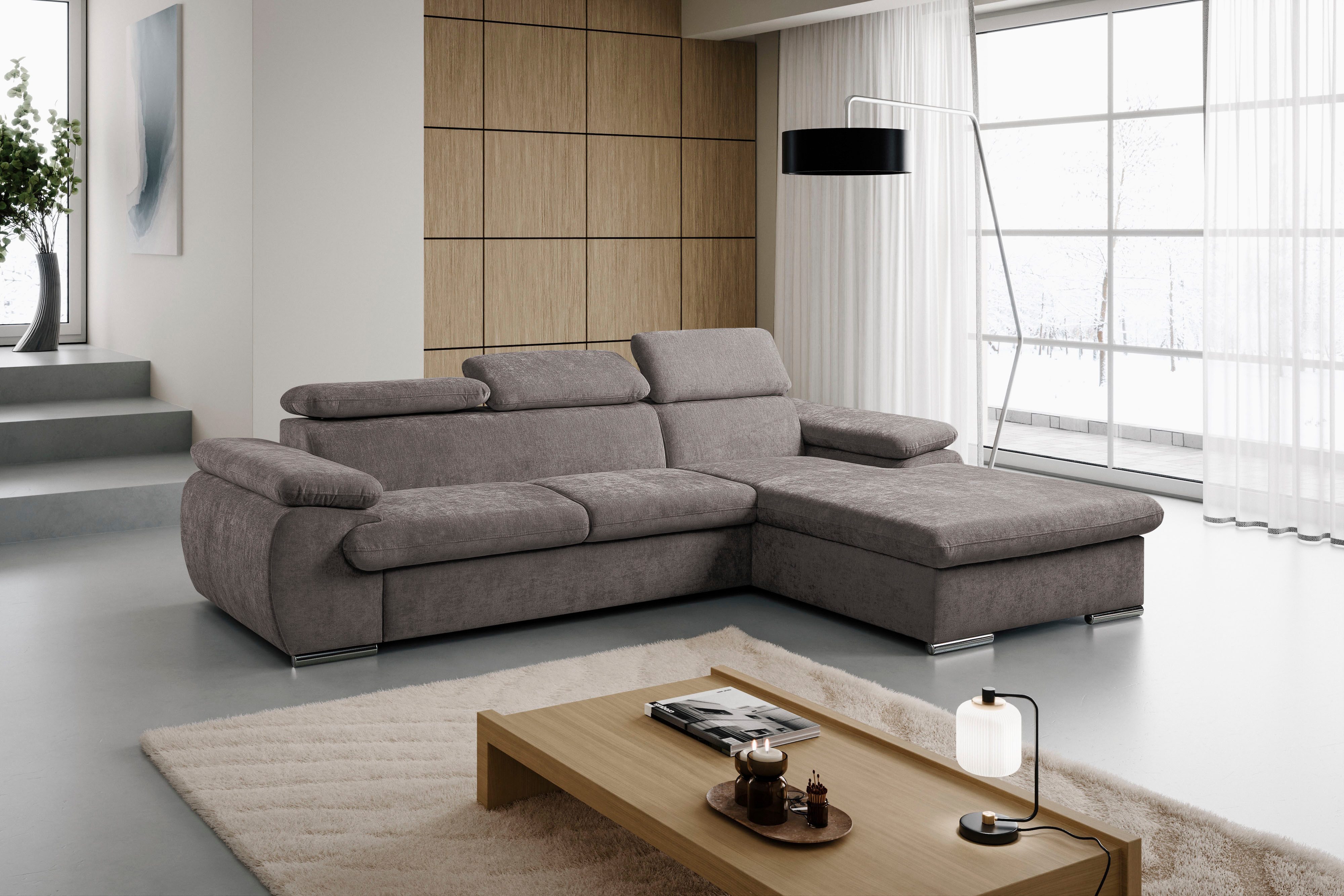 WERK2 Ecksofa Cosmo 282 x 192 cm modern & bequem, Multifunktionen, Bettfunktion, Chenille, L-Form, XXL, Schlaffunktion, Bettkasten