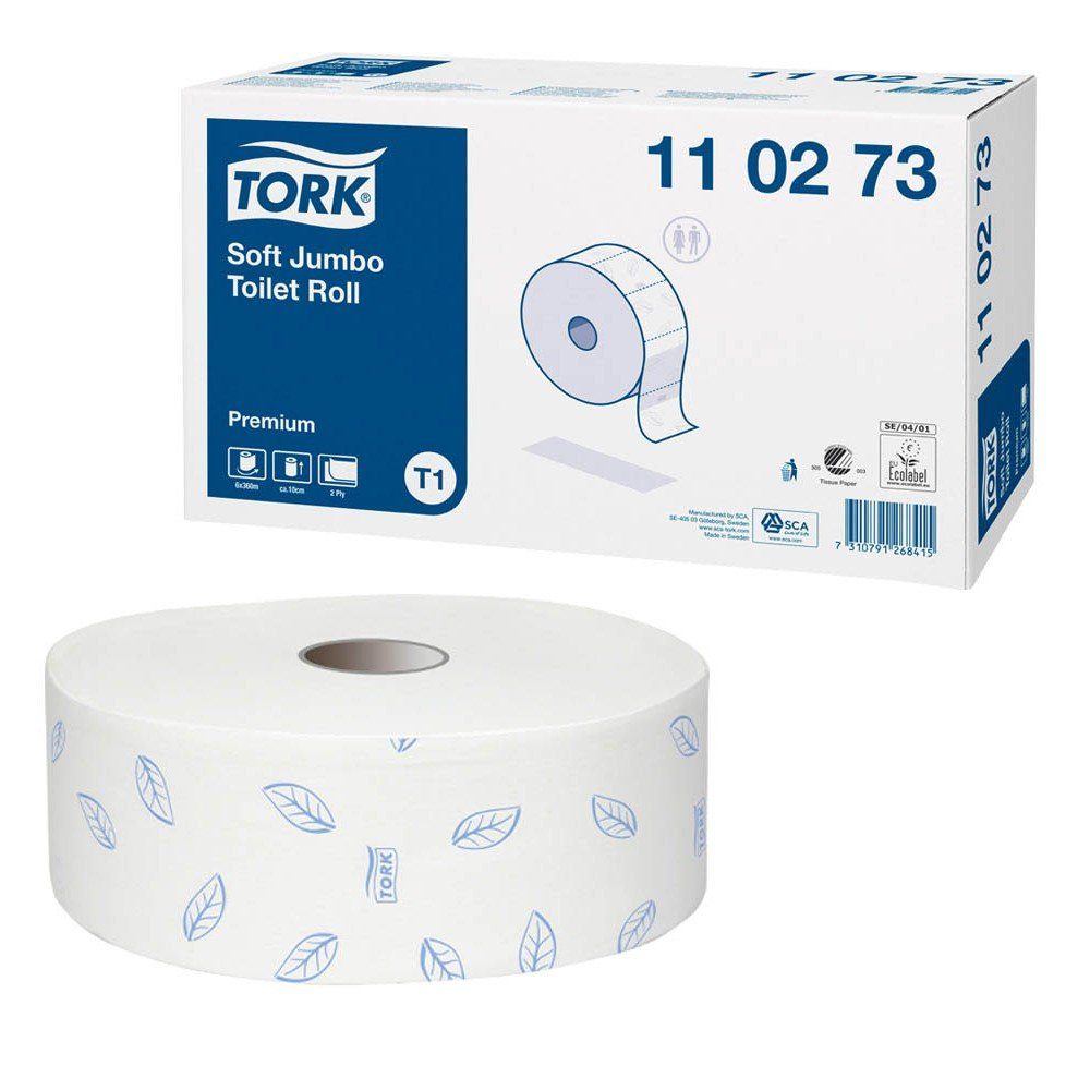TORK Toilettenpapier 6 Rollen weiß, Toilettenpapier Premium Jumborollen 2-lagig - 2-lagig