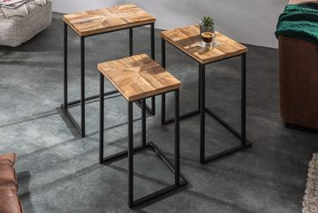 riess-ambiente Beistelltisch INDUSTRIAL 65cm natur / schwarz (Set, 3-St), Wohnzimmer · Mango-Massivholz · Metall · lackiert · Industrial Design