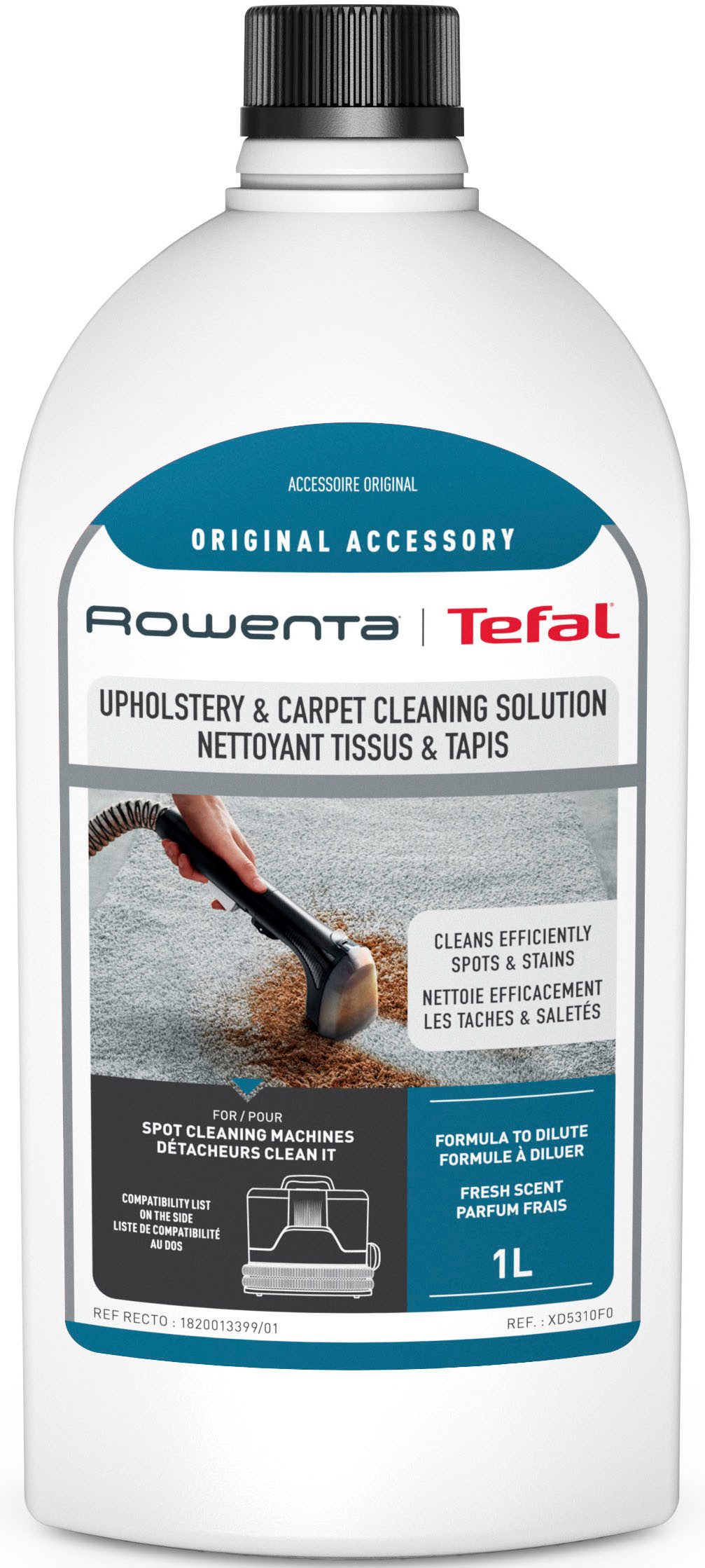 Rowenta XD5310 Clean It Teppichreiniger (1-St. Reinigungslösung, für Polster/Teppiche, gegen hartnäck. Flecken, 1L)