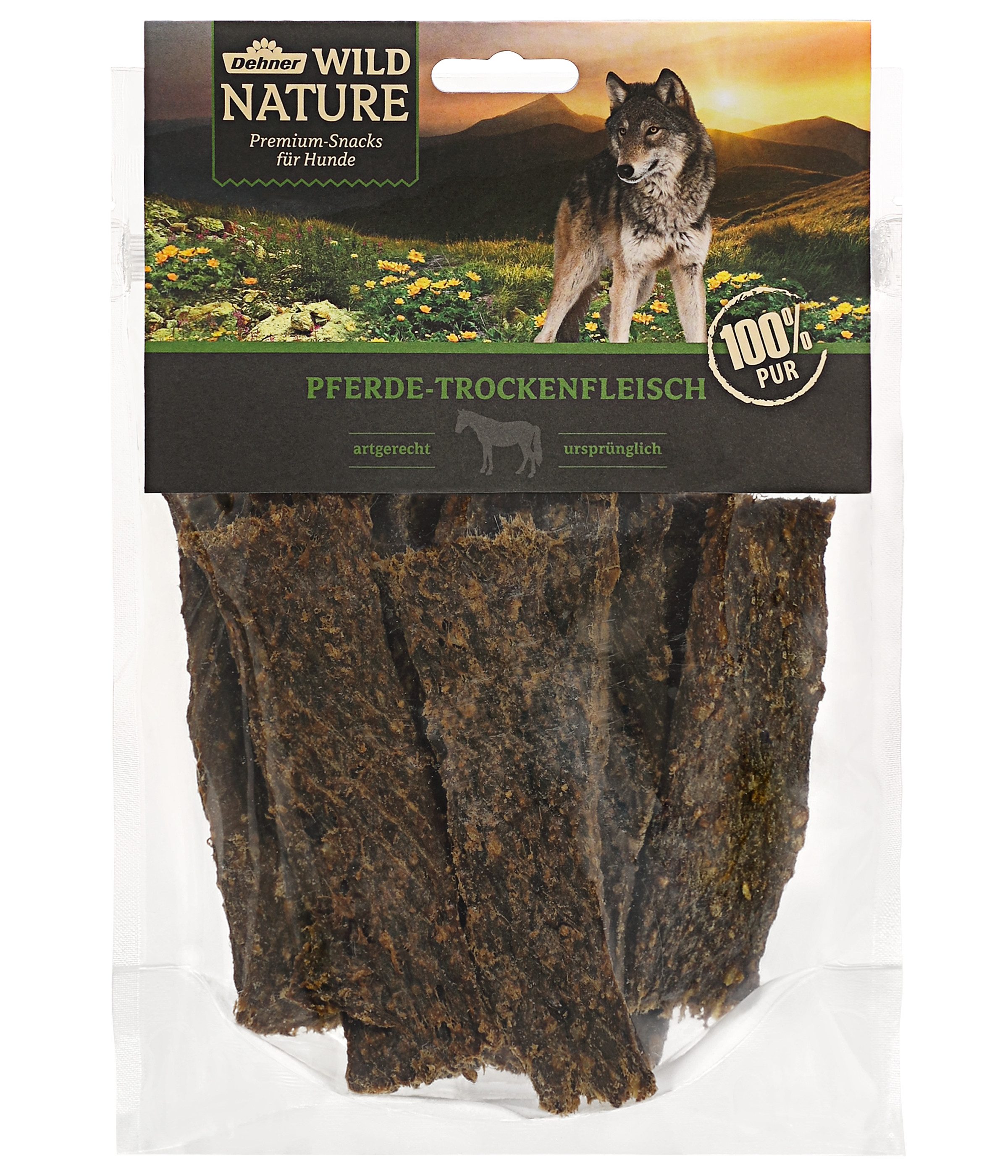 Dehner Premium Trockenfleisch Pferd, 200 g, getreidefrei Pferd, Snack für: Hunde, Kausnack für ausgewachsene Hunde