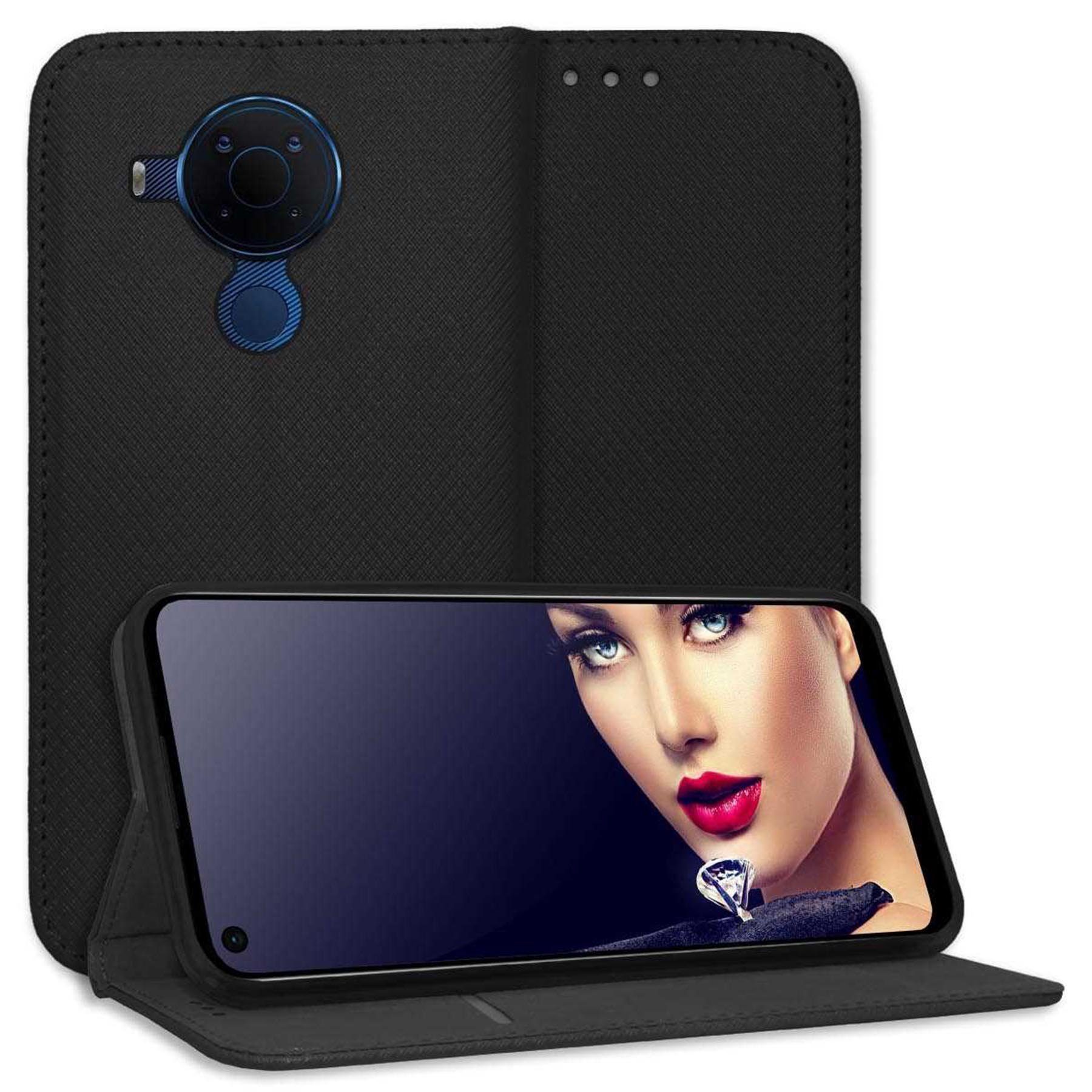 mtb more energy Smartphone-Hülle Smart Magnet für Nokia 5.4, Schwarz, Bookstyle Klapphülle Cover Wallet Case aus Kunstleder