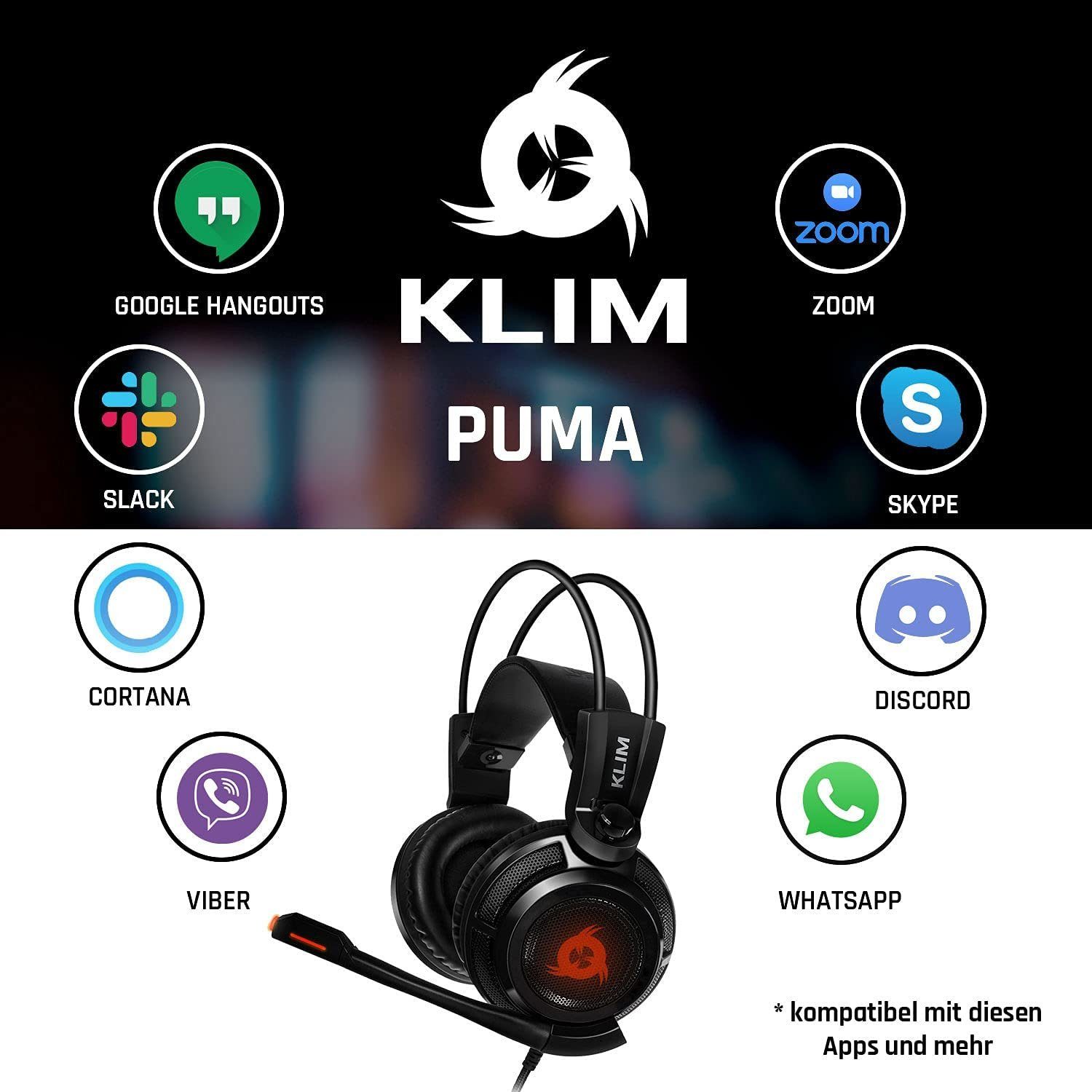 Gaming-Headset (für PS5 und Puma Surround 7.1 mit Sound) PS4 PC, Schwarz KLIM