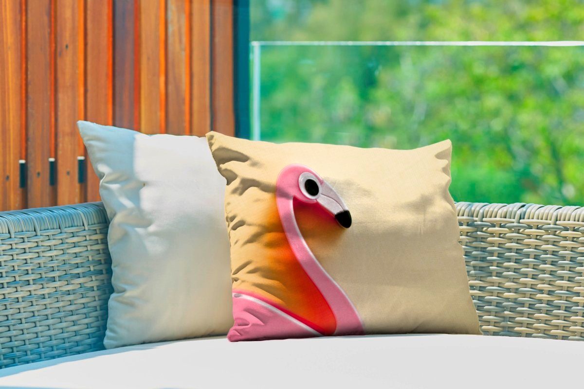 MuchoWow Dekokissen Flamingo mit großem Auge, Dekokissenbezug, Polyester, Outdoor-Dekorationskissen, Kissenhülle