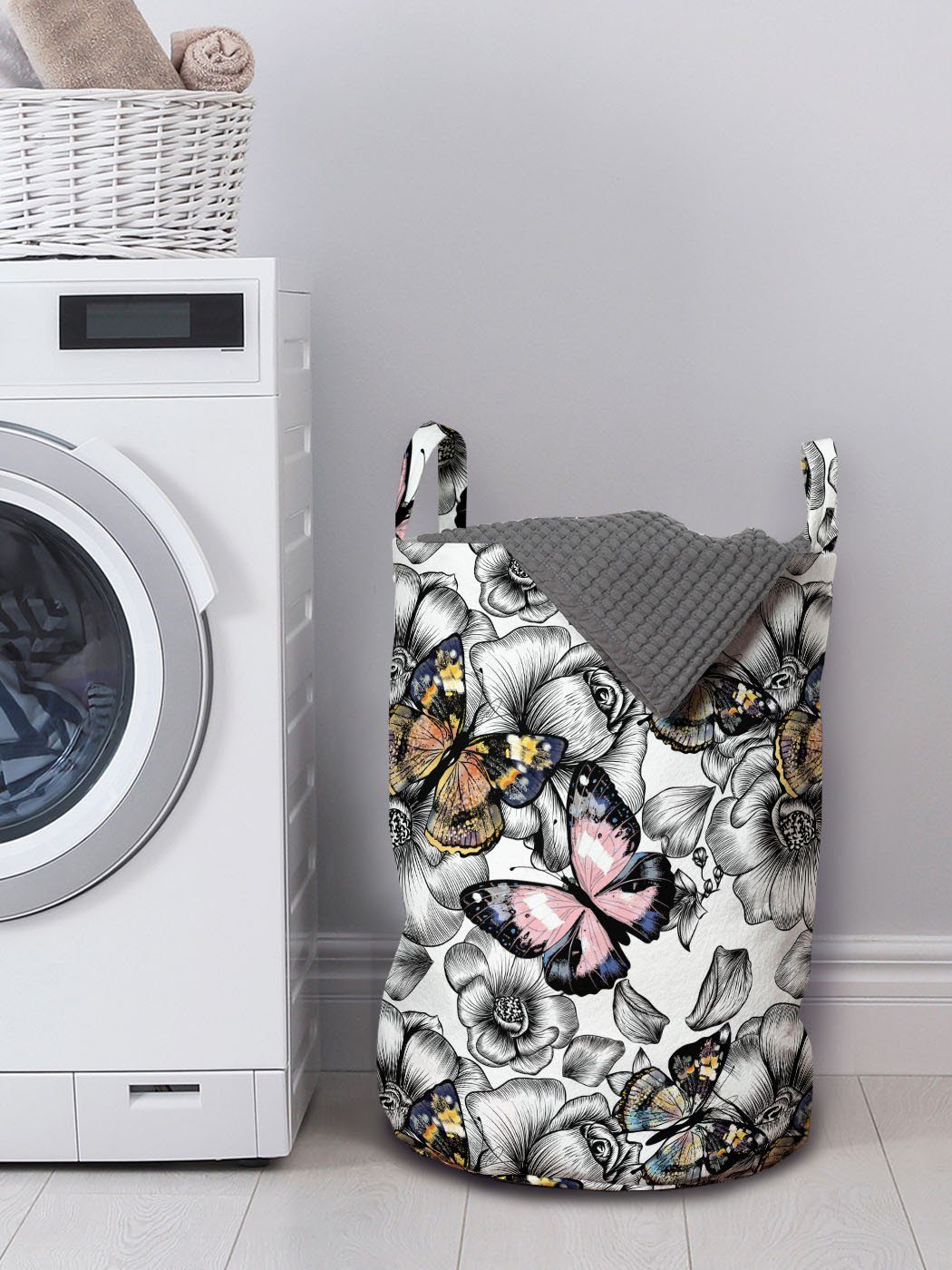 Abakuhaus Wäschesäckchen Wäschekorb mit Waschsalons, Frühling Garten-Kunst der Rosen Blüte Griffen in Kordelzugverschluss für