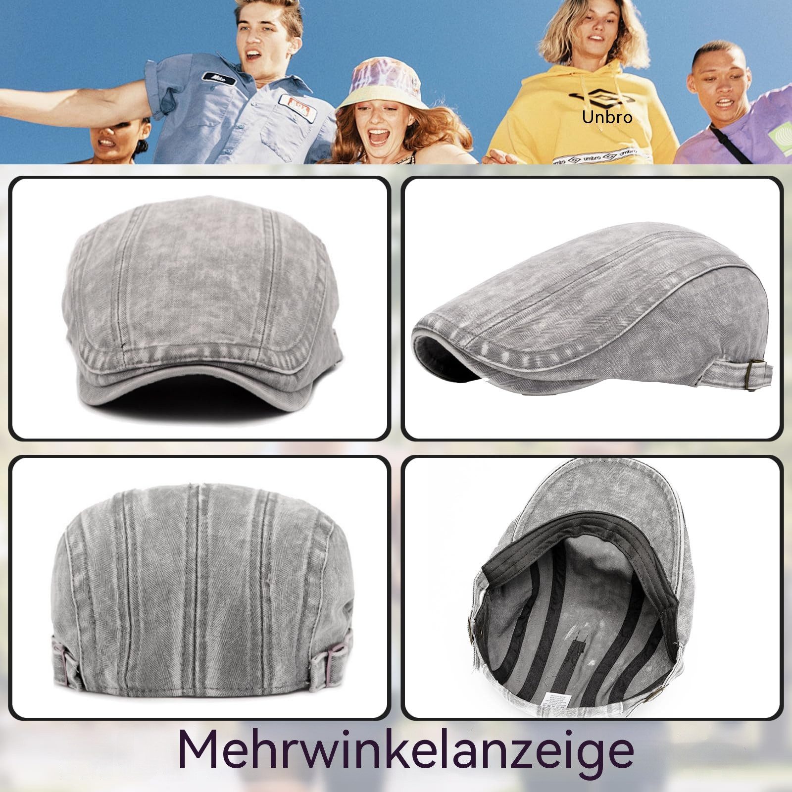 Zaewry Flat Cap Schiebermütze Herren und Männer,Schirmmütze mit Schirm Schiebermütze Barett Cap,Gewaschener Vintage Denim Baskenmütze – Bild 4 von 5