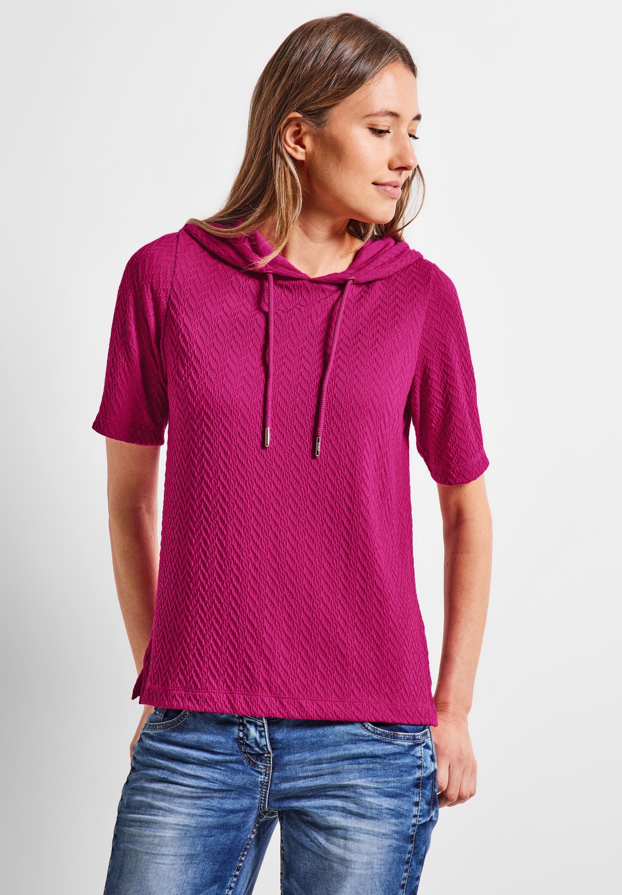 Cecil T-Shirt Cecil Cool (1-tlg) in Kapuzenshirt mit Struktur Vorhanden, Halbarmshirt Nicht Pink
