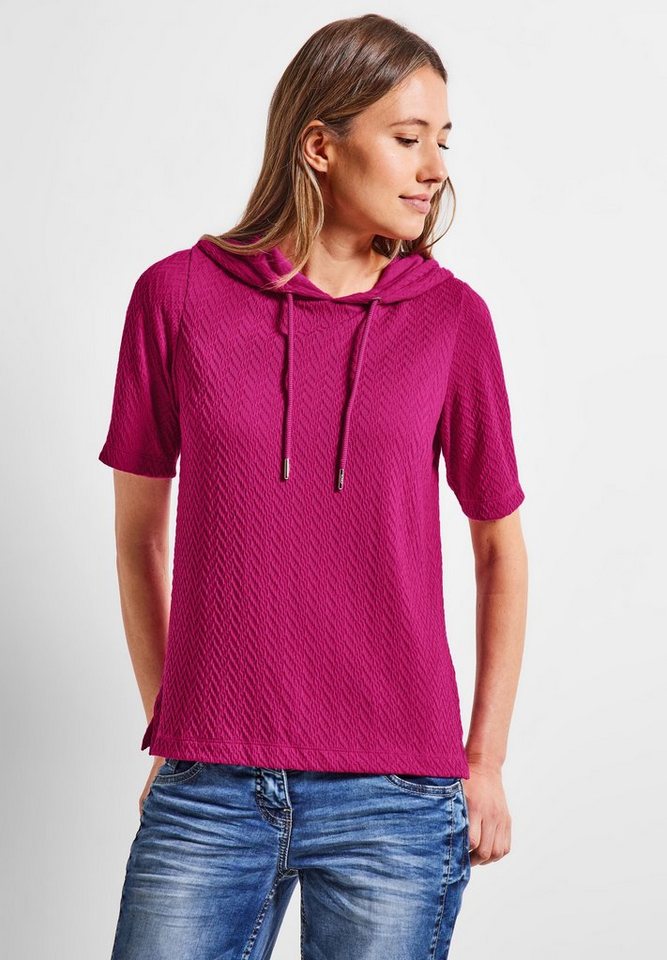 Cecil T-Shirt Cecil Kapuzenshirt mit Struktur in Cool Pink (1-tlg) Nicht  Vorhanden, Halbarmshirt