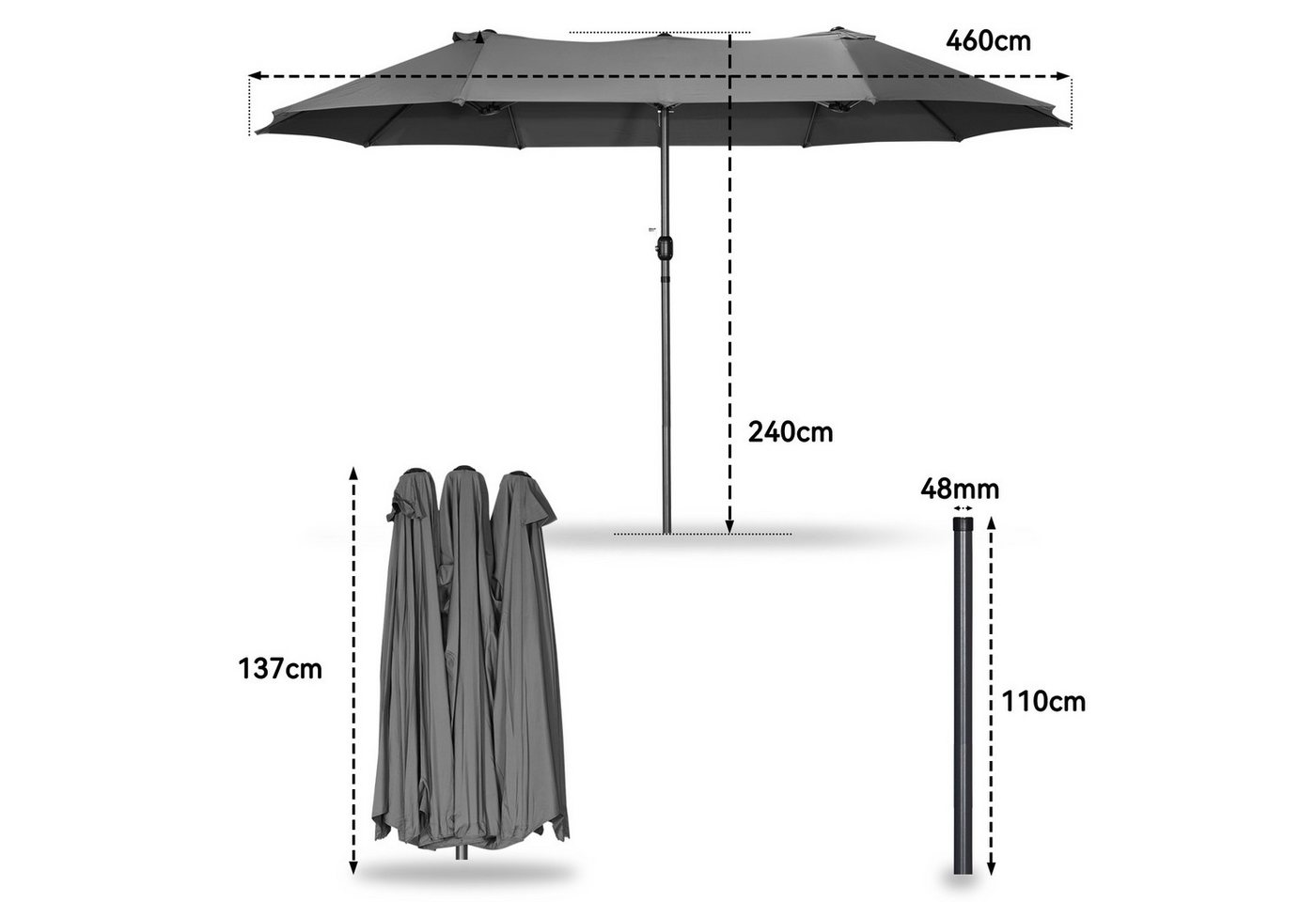 Thumbnail - Angel Living Sonnenschirm Doppelsonnenschirm aus Aluminium UV-Schutz 50+, LxB: 460,00x270,00 cm, Kurbelmechanik, Belufte...
