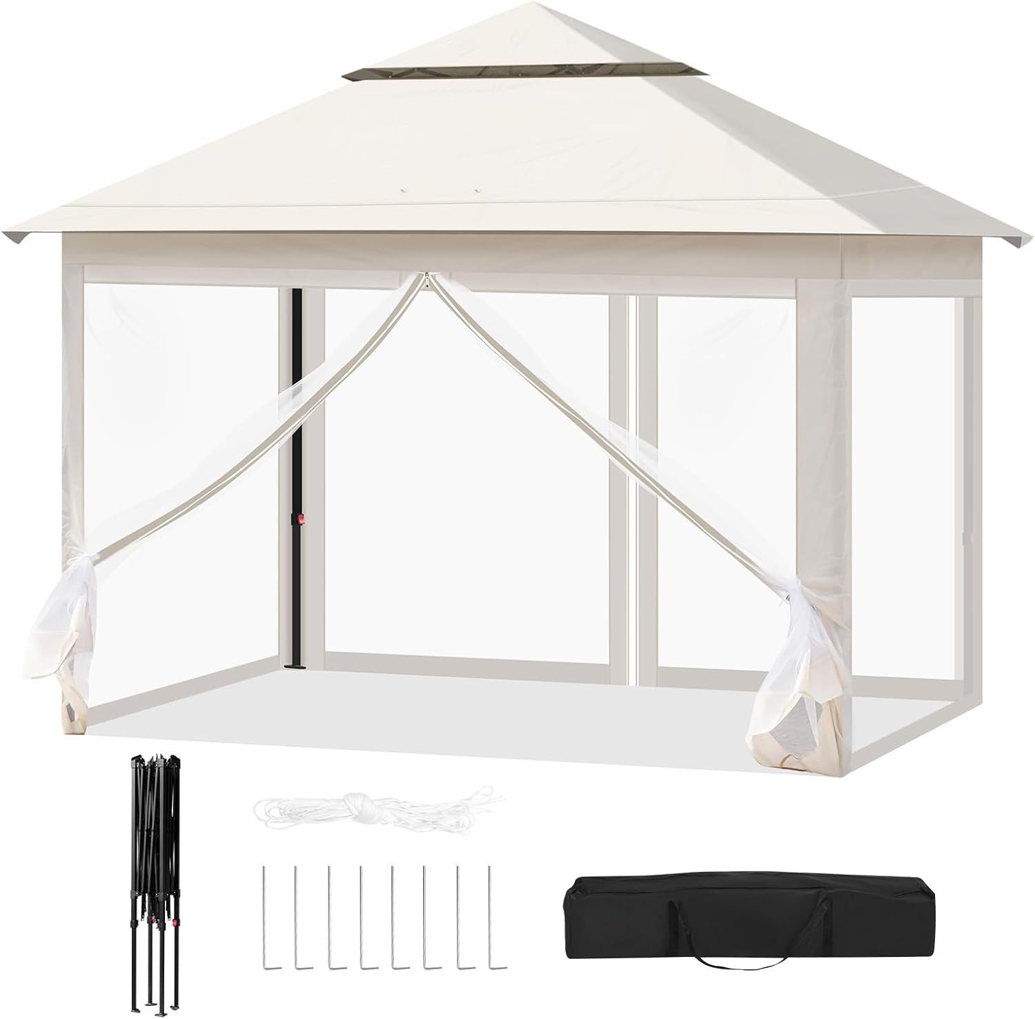 Woltu Pavillon, mit 4 Seitenteilen, 3x3 m, mit Moskitonetz, 4 Seitenteilen, höhenverstellbar